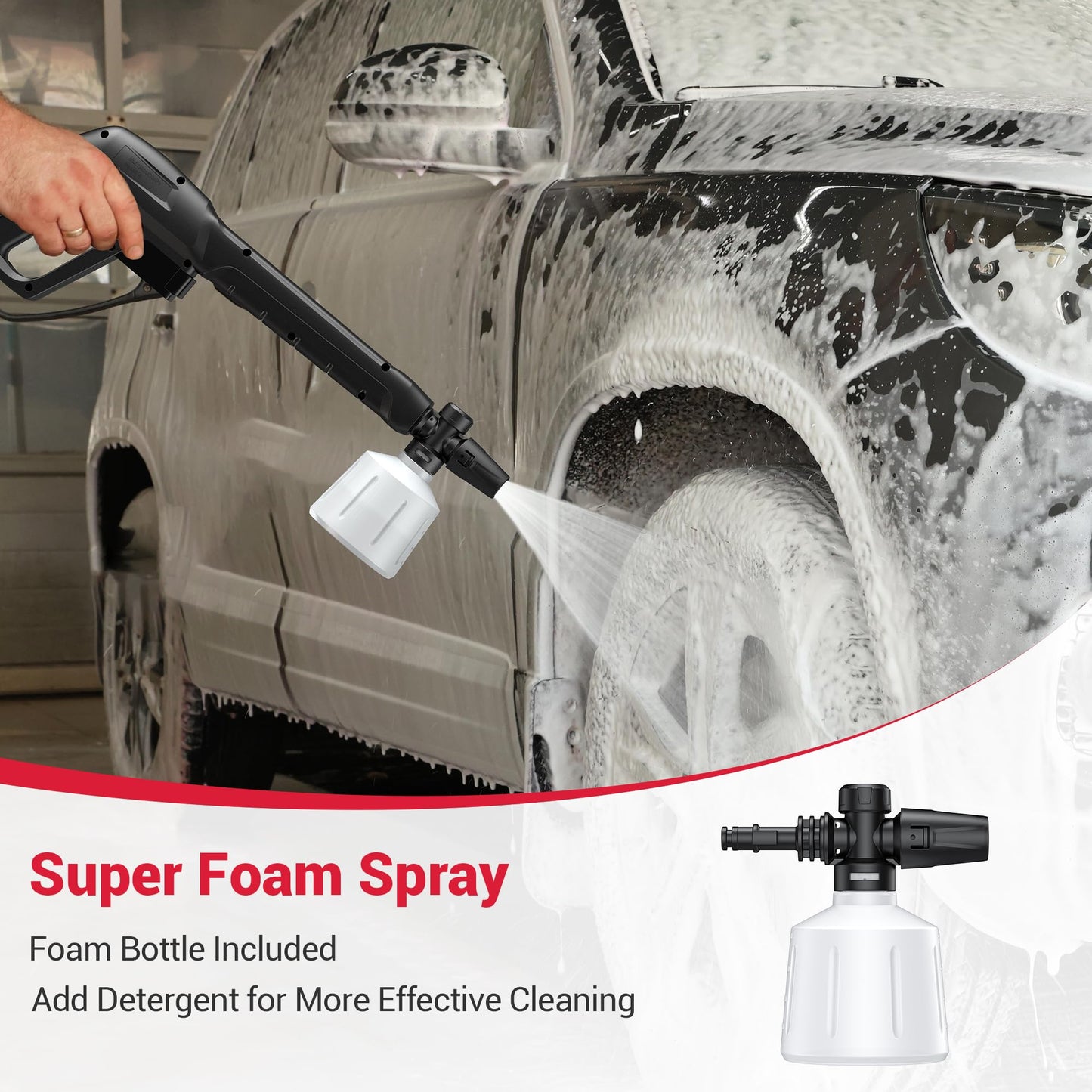 Electric Pressure Washer, 2.5 GPM Power Washer with 4 Quick Connect Nozzles & Foam Cannon, Portable High Pressure Washer Cleaning Machine for Cars Fences Driveways Patios