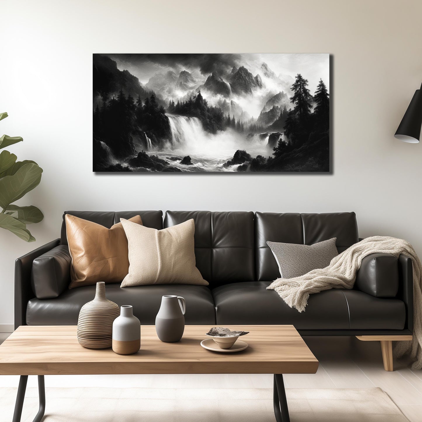 CPKATMT Natural Landscape Wall Decor for Living Room Black and White Mountain Wall Art for Office Large Waterfall Wall Art for Bedroom 29 x 58 Inch