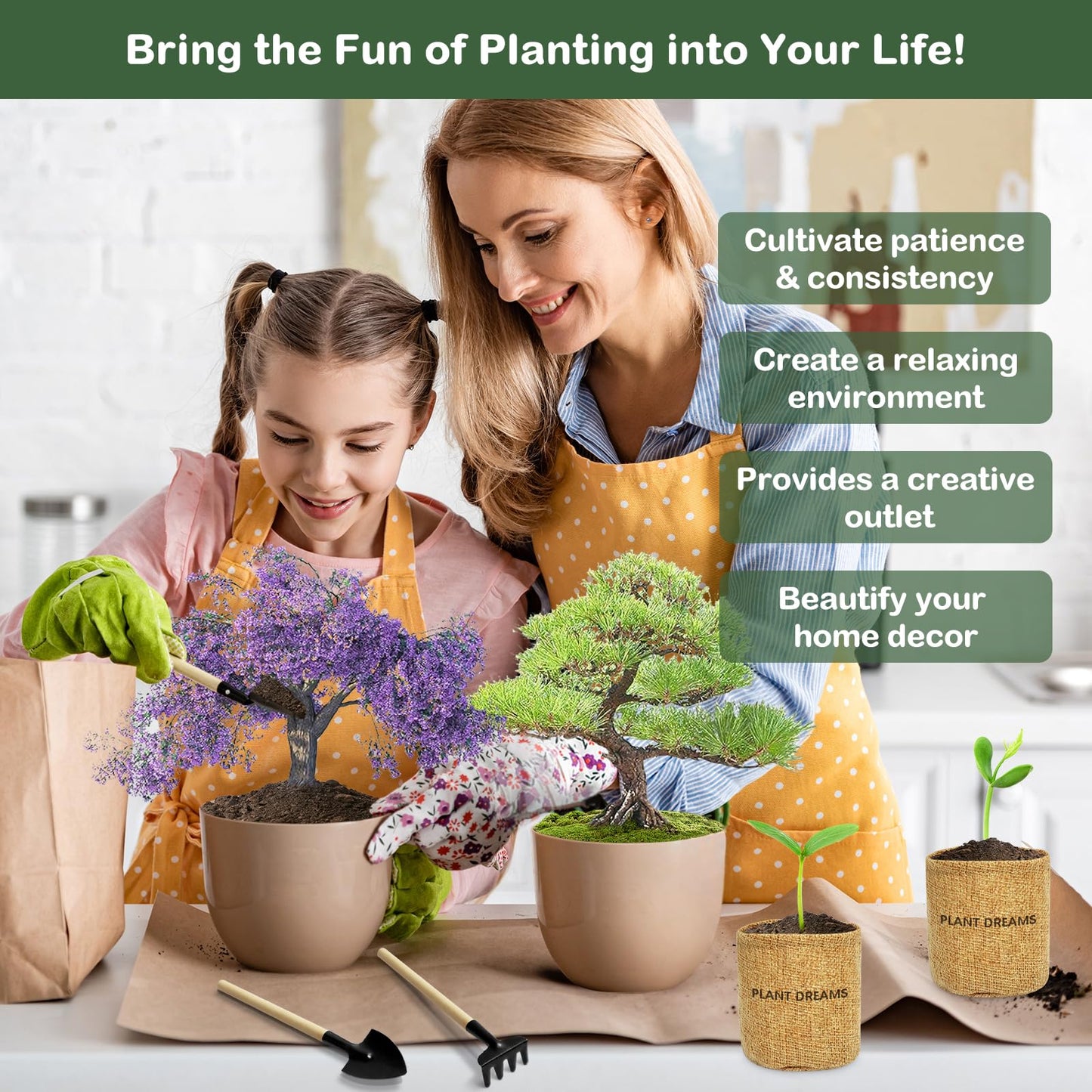 LUOJIBIE Bonsai Tree Kit, Complete Bonzai Tree Starter Kits, for Mom, Unique Christmas Birthday Gardening Gifts for Women Mom Men Grandkids, Crafts Hobby Kits