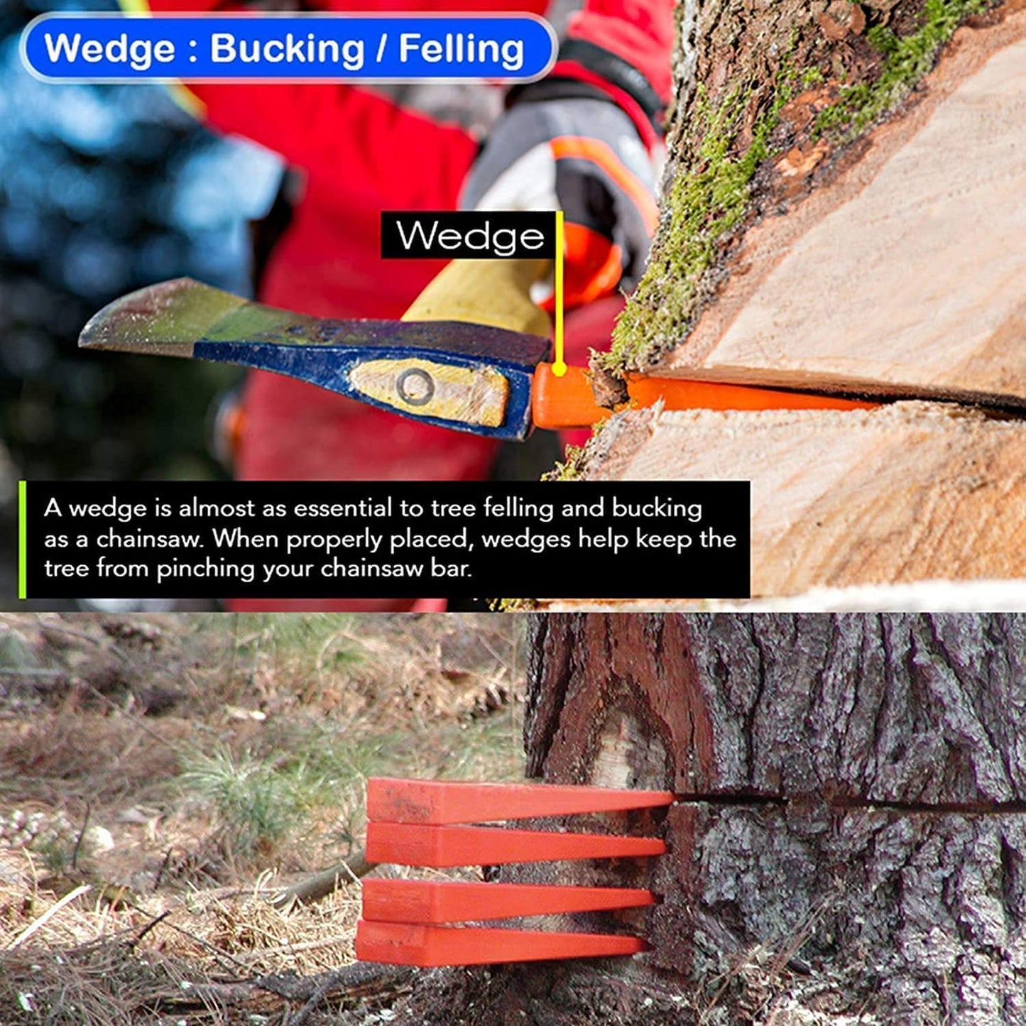 Poweka 10'' Tree Felling Wedges with Spikes for Safe Cutting, Orange ABS Plastic Wood Splitting Tree Cutting Wedge, Logging Supplies Tools and Chainsaw Accessories(6 Packs)