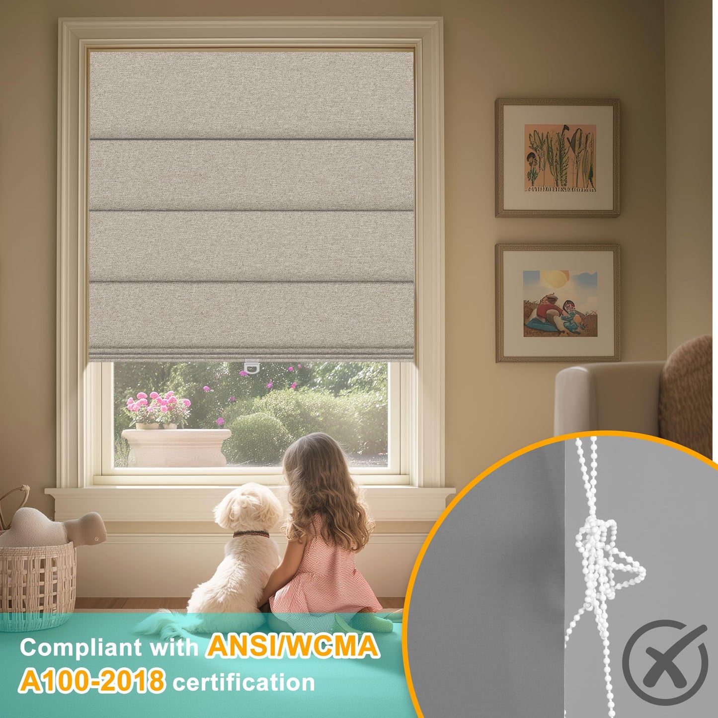BERISSA Blackout Roman Shades for Windows Cordless,Pull Down Linen Fabric Roman Blinds,Privacy Window Shades for Door Windows,Bedroom,Office,Easy to Install,Light Brown,Custom Size
