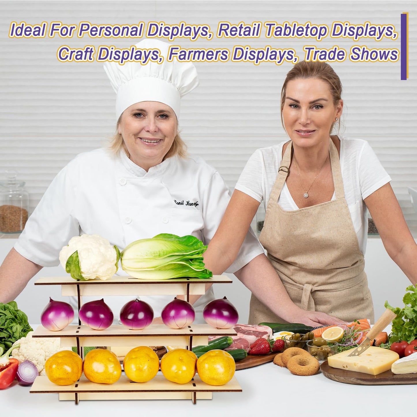Flenpptly Retail Display Shelves Display Stand Retail Table Wooden 3 Tiers Display Rack Portable Shelf Rack for Retail Counter Top Craft Shows Farmers Market Tradeshows (2 Corner+1 Straight)