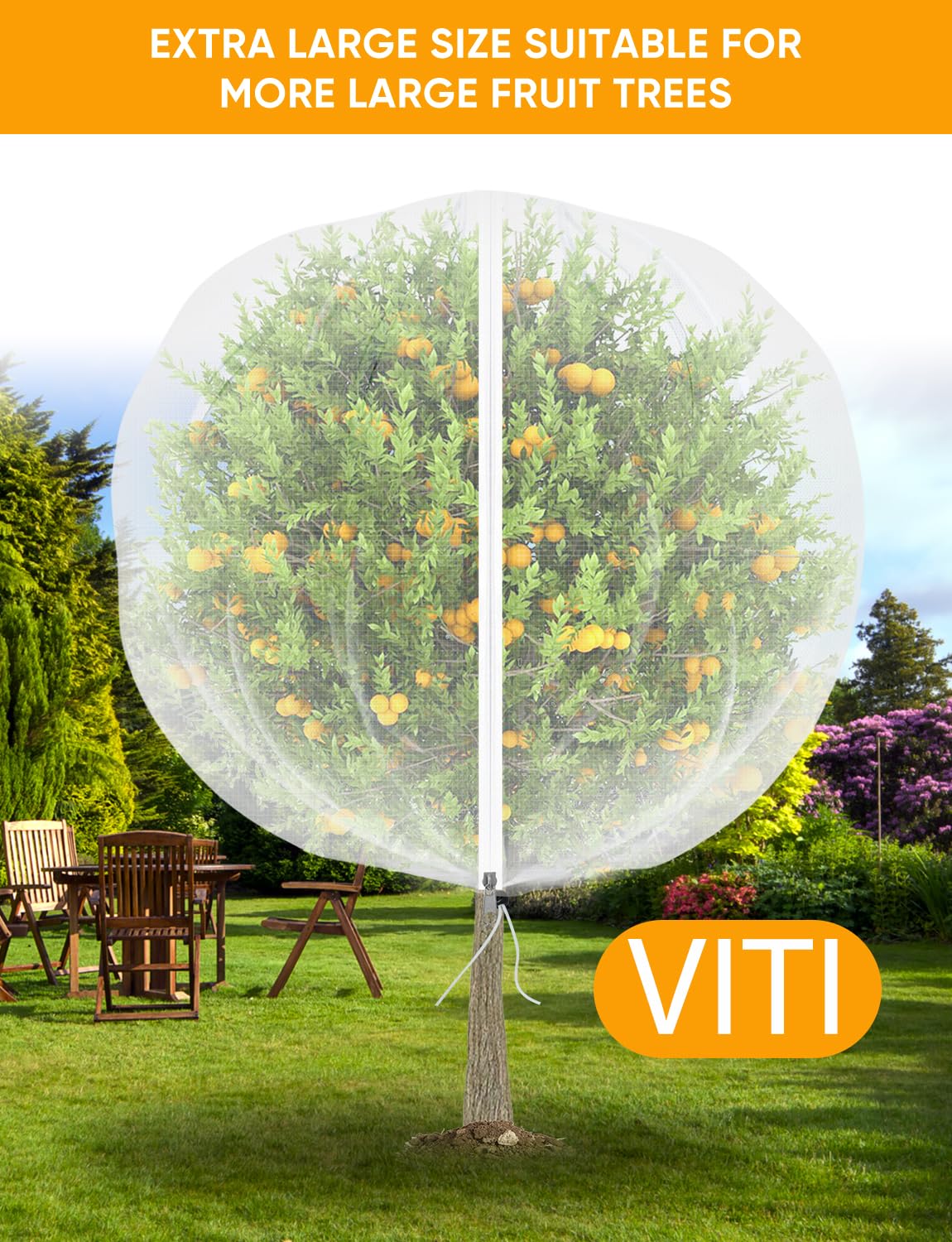 VITI Fruit Tree Netting for Cicadas - with 2Pcs 6Ftx5.3Ft Zipper&Drawstring Protection for Your Fruit Trees Garden Bird Netting Covers Blueberry Bush Tomato Bug Plant Protection Cherry Apple Tree