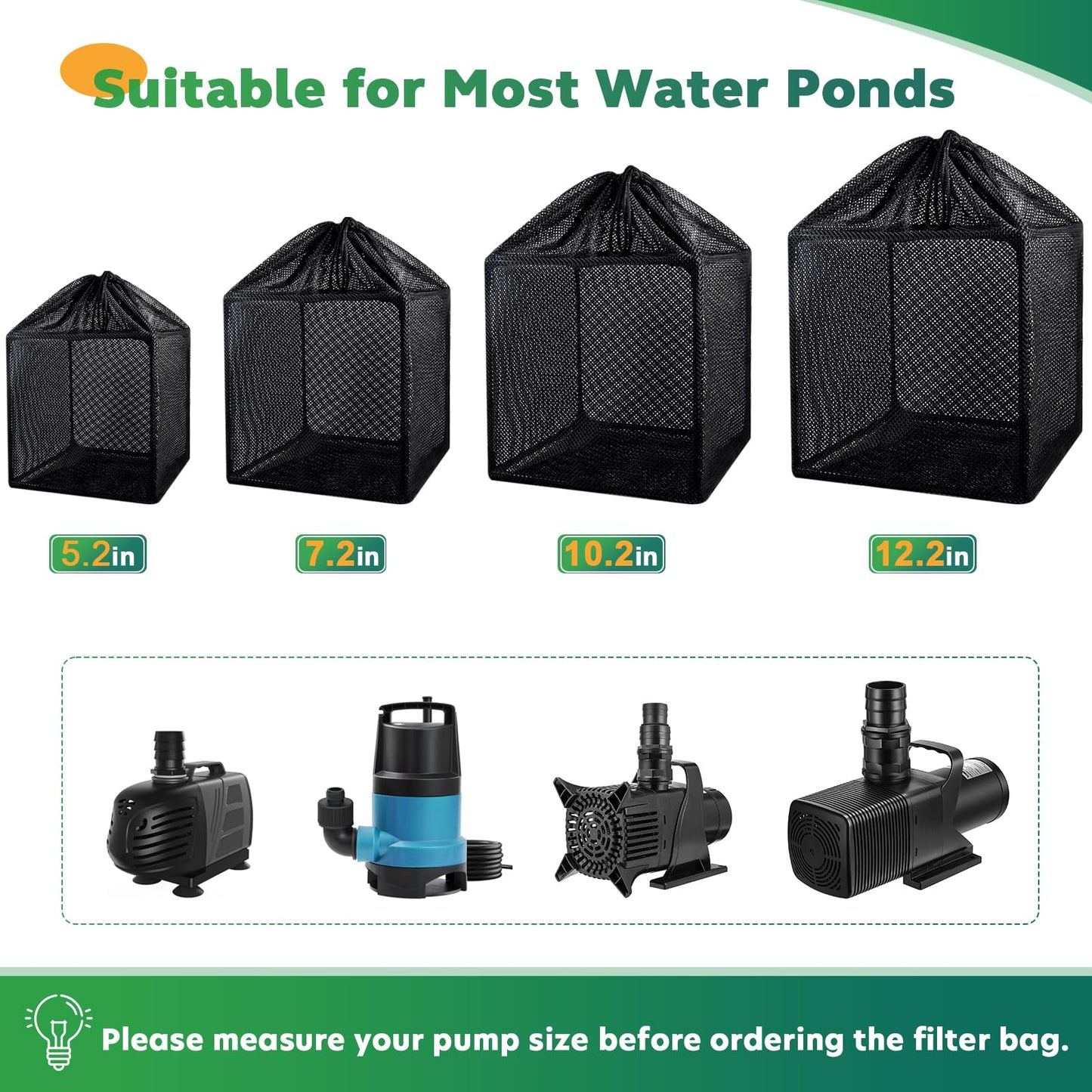 OUMEE Pump Filters Bag, Pond Barrier Bag Large Pump Mesh Bags for Outdoor Water Koi Fish Ponds (12.2 in)