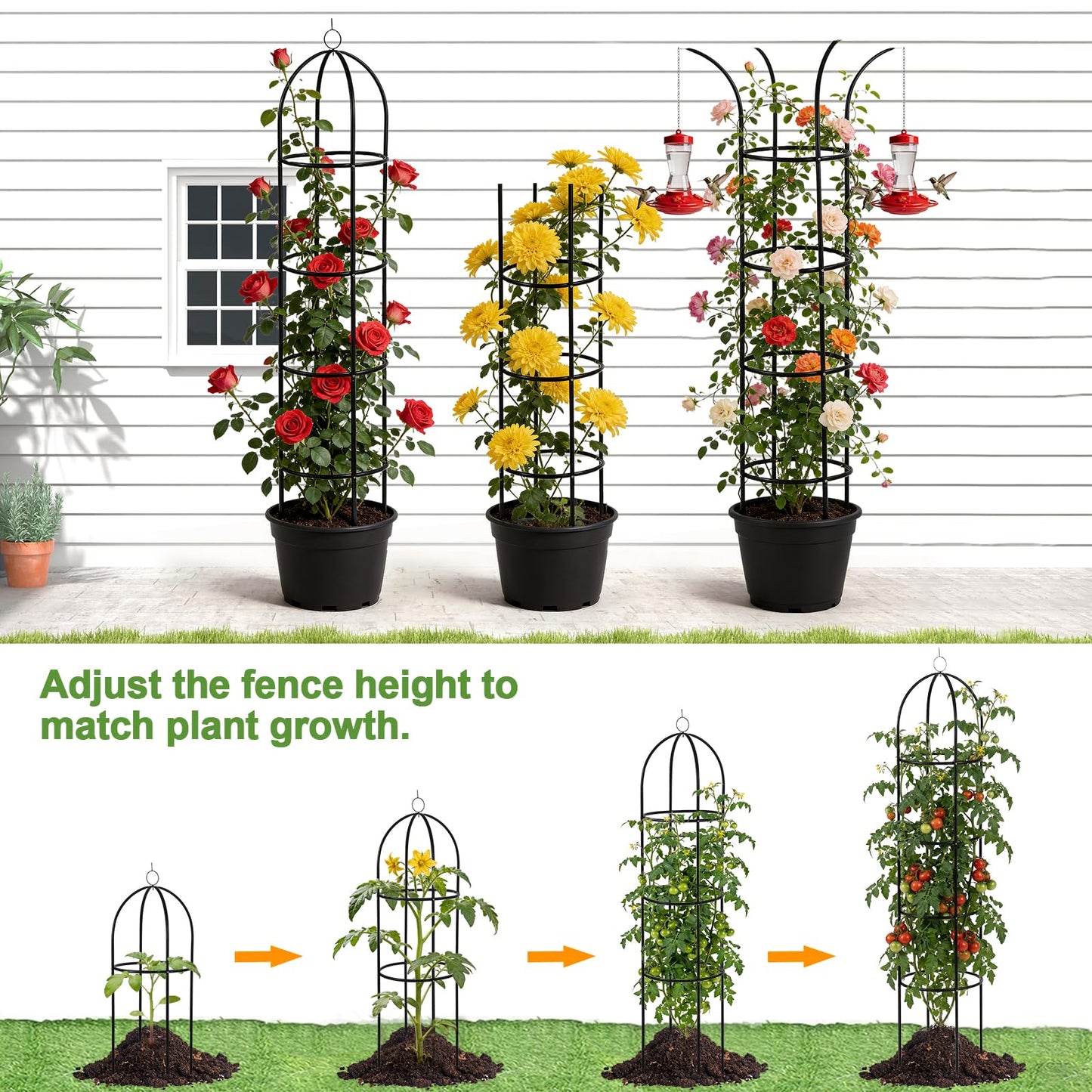 100% Metal Obelisk Garden Trellis 6.6 Ft Tall Plant Support for Climbing Vines, Flowers Stands,Rose Bush Round Trellis for Pots Metal Plant Trellises for Clematis Vine Jasmine Outdoor Indoor,2 Pack