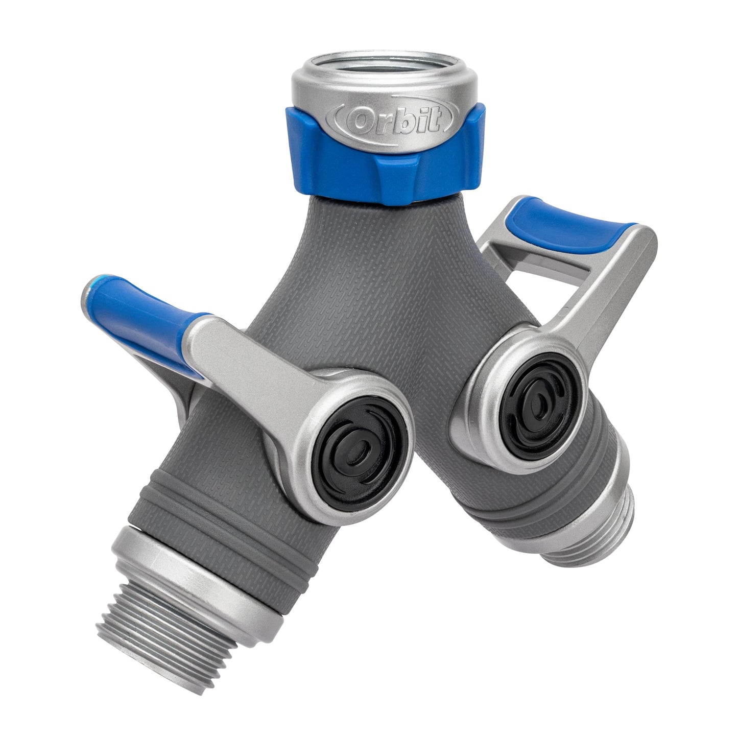 Orbit XL 2-Way Garden Hose Splitter – Dual Valves, Heavy-Duty Zinc Y Connector, Easy-Grip Lever Shut-Off 28294