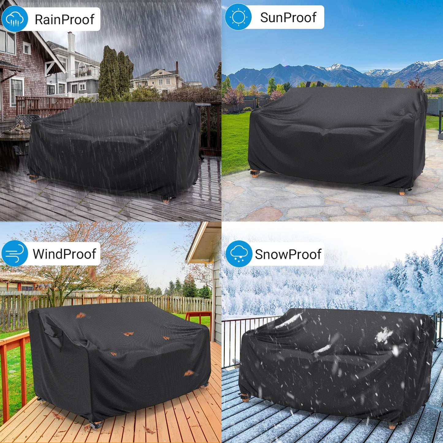 Heavy Duty Patio Sofa Cover Waterproof, Mrrihand 2-Seater Outdoor Sofa Loveseat Cover, Outdoor Patio Furniture Cover with Air Vent and Handles, 60" W×34" D×30" H, Black