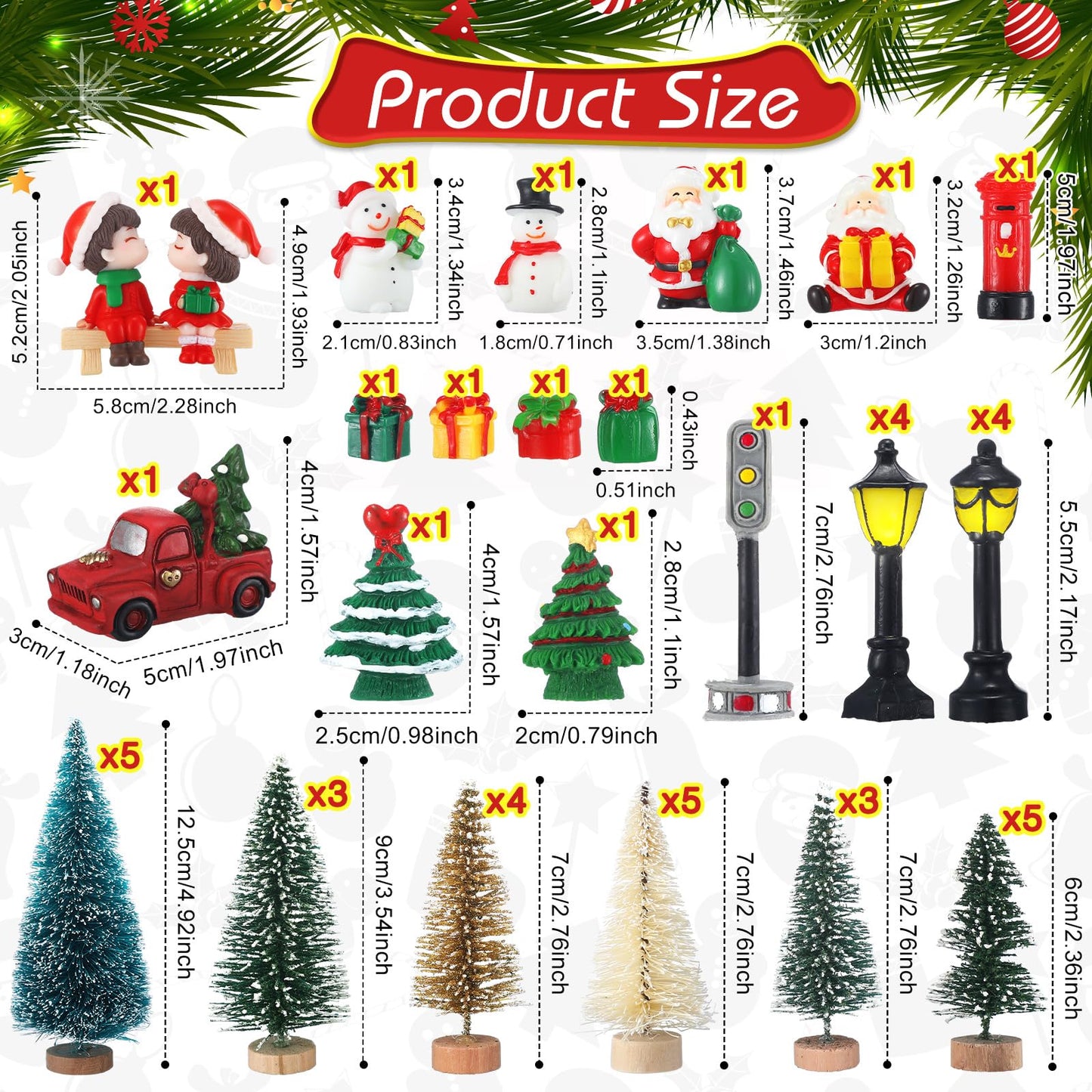 Kasyat 58 Pcs Christmas Village Sets Miniature Christmas Figurines Decoration LED Christmas Village Houses Building Resin Xmas Scene Village Accessories Ornaments for Winter Indoor Room Decor Gifts