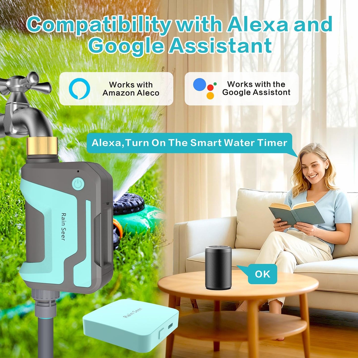 Smart WiFi Sprinkler Timer with 1666 Feet RF Gateway, Brass Inlet Water Timer for Garden Hose, App Remote Control with Alexa, Rain Delay and Manual Mode for Garden and Lawn.