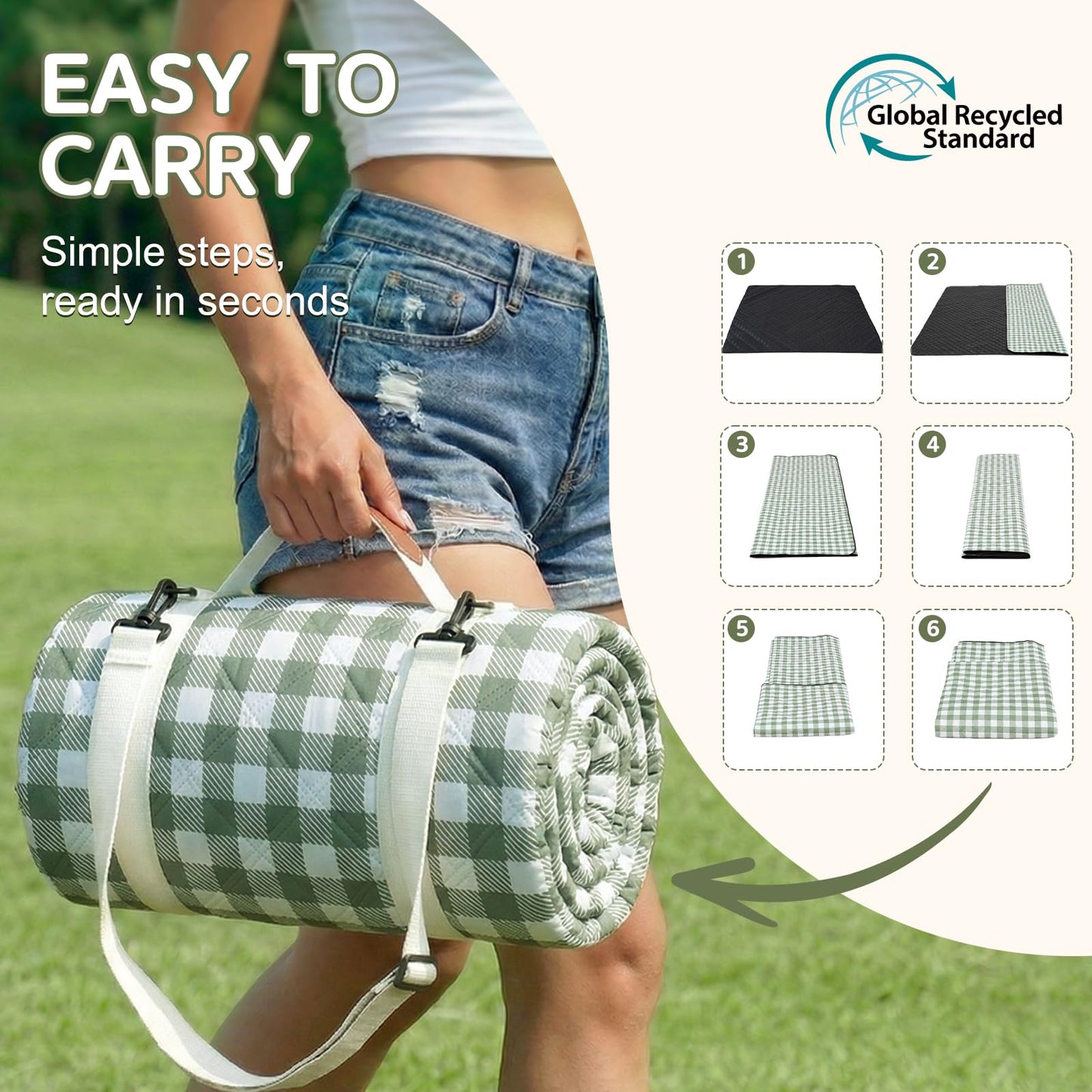 Genovega Waterproof Picnic Blanket Beach Outdoor Camping Mat Rug Extra Large Foldable Cute Big Travel Essential Accessories Gift Park Patio Lawn Garden Grass PlayMusic Festival Concert Must Have