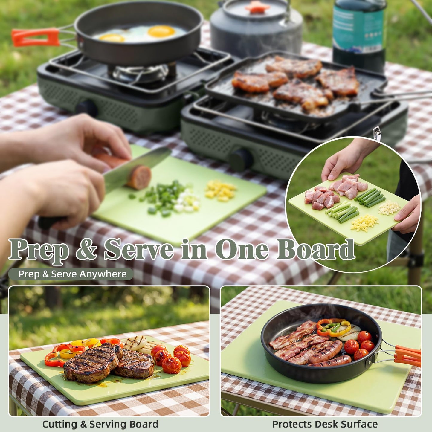 Hisencn Camping Stove,2 Burner Propane Camping Stove with Windscreen,30,000 BTU Portable Propane Stove with Carry Bag,Outdoor Cooking Stove set for Camping Gear,RV Essentials,Camp Gifts for Man,Green