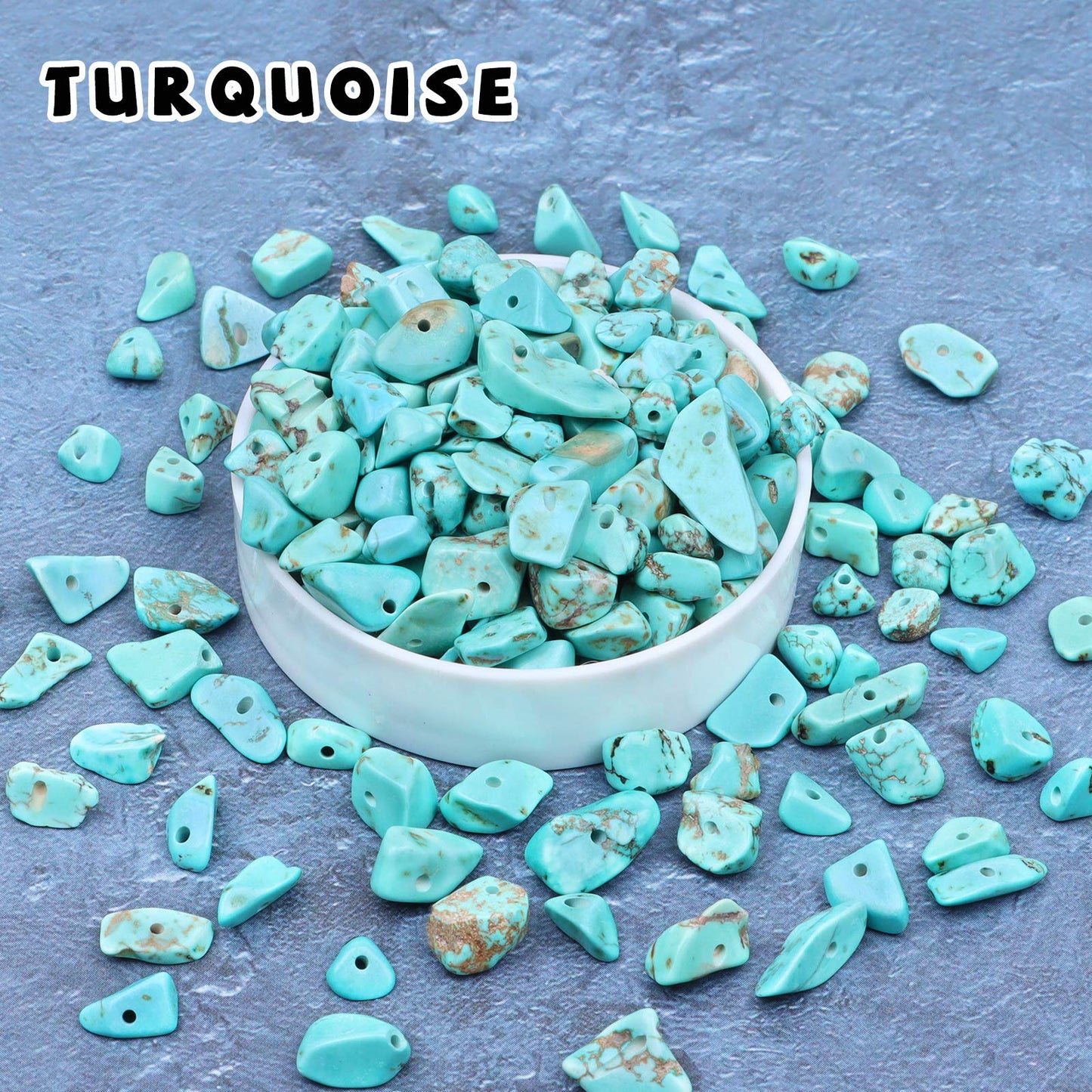 500 pcs Natural Chip Stone Beads, Turquoise 5-8 mm Irregular Gemstones Healing Crystal Loose Rocks Bead Hole Drilled for Jewelry Making Bracelet