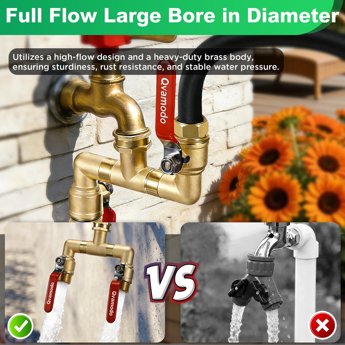 360° Rotatable Garden Hose Splitter 2026 Upgrade 3/4" GHT Swivel Brass Hose Splitter, High Flow Spigot Splitter with Seperately Shut Off Valves, Heavy Duty Faucet Splitter for Outdoor Garden Courtyard