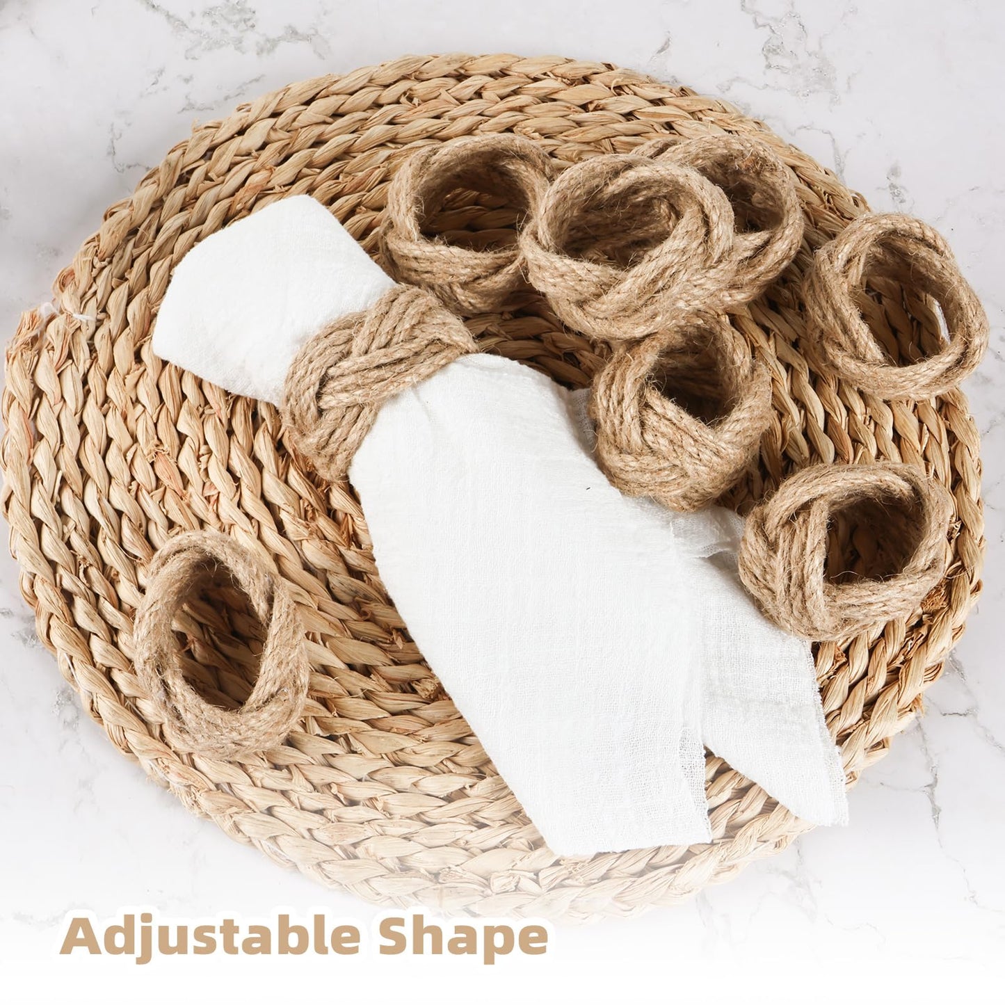 Woven Napkin Rings Set of 48, Mgrlfbl Farmhouse Burlap Napkin Ring Holders Bulk for Thanksgiving Christmas Holiday Dinner Birthday Wedding Banquet Party of Table Setting Decorations(Yute 48)