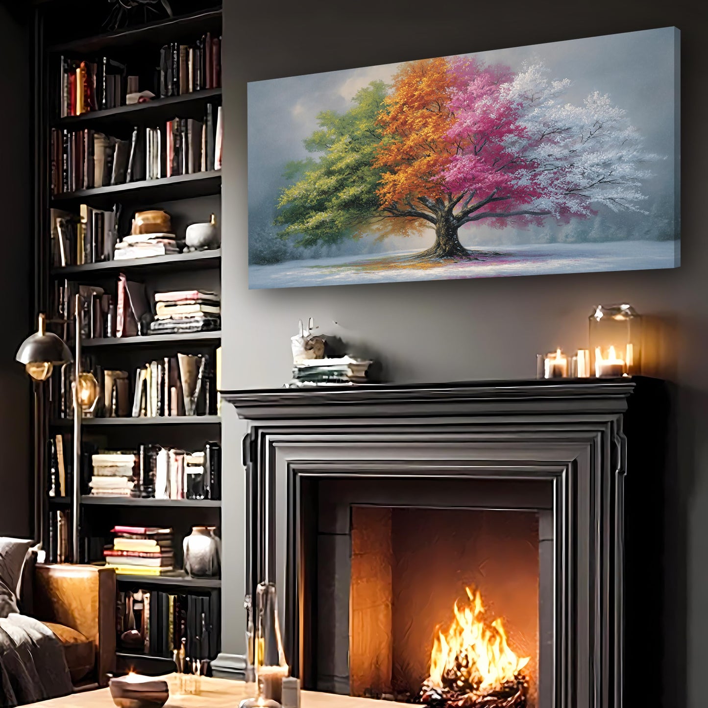 Abstract Four Seasons Tree Picture Print Canvas Wall Art Living Room Dining Room Office Study Bedroom Wall Decor Wall Art Prints Modern Style Artwork Waterproof Ready to Hang - 20x40 Inch
