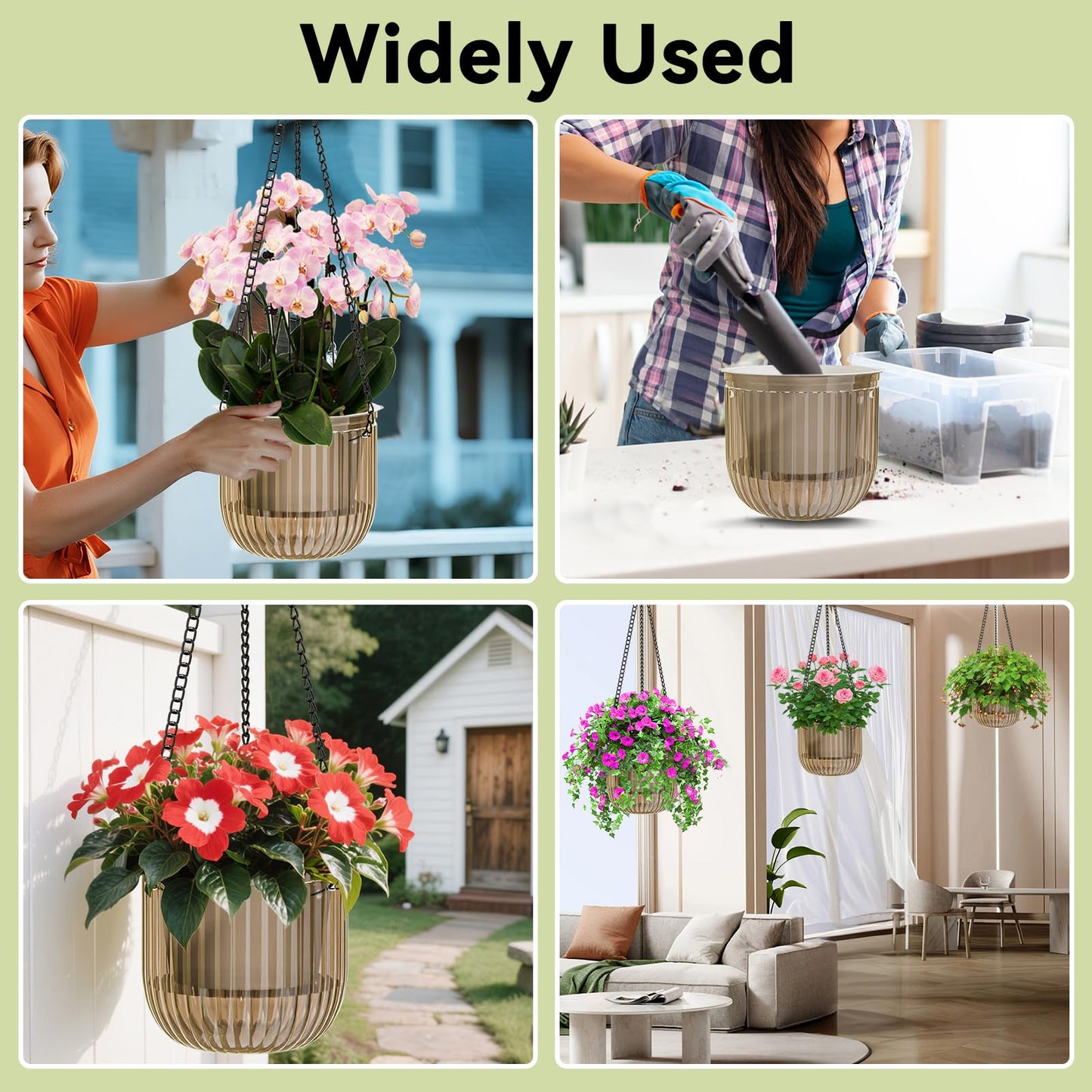 ZeeDix 3 Pack Self Watering Hanging Planters, 6.5 Inch Indoor Plant Pots with 3 Hooks Visible Water Level and Drainage for Home, Wall, Window Decor Outdoor Use(Starry Gray)