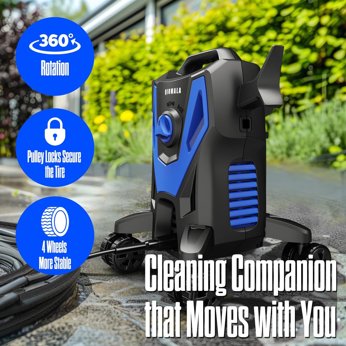 QIOMALA 4800PSI PowerWasher with 4 Quick Connect Nozzles, Foam Cannon for Car, Lane, Patio Cleaning