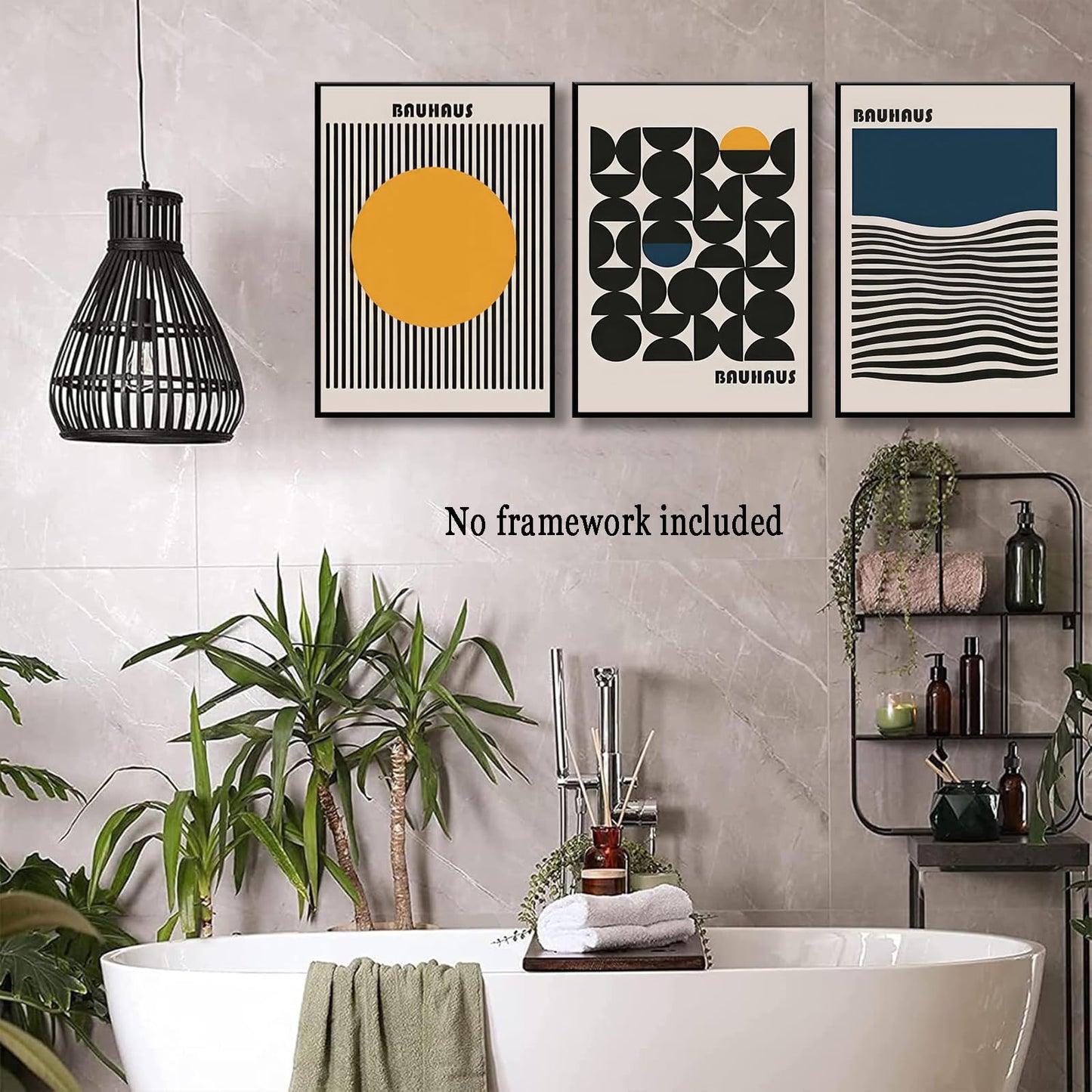3Pcs Bauhaus Style Wall Art Bohemian Abstract Wall Decor Minimalist Canvas Mid Century Moderngeometry Poster Prints Painting Picture Suitable for Living Room Bedroom （12x16 unframed）