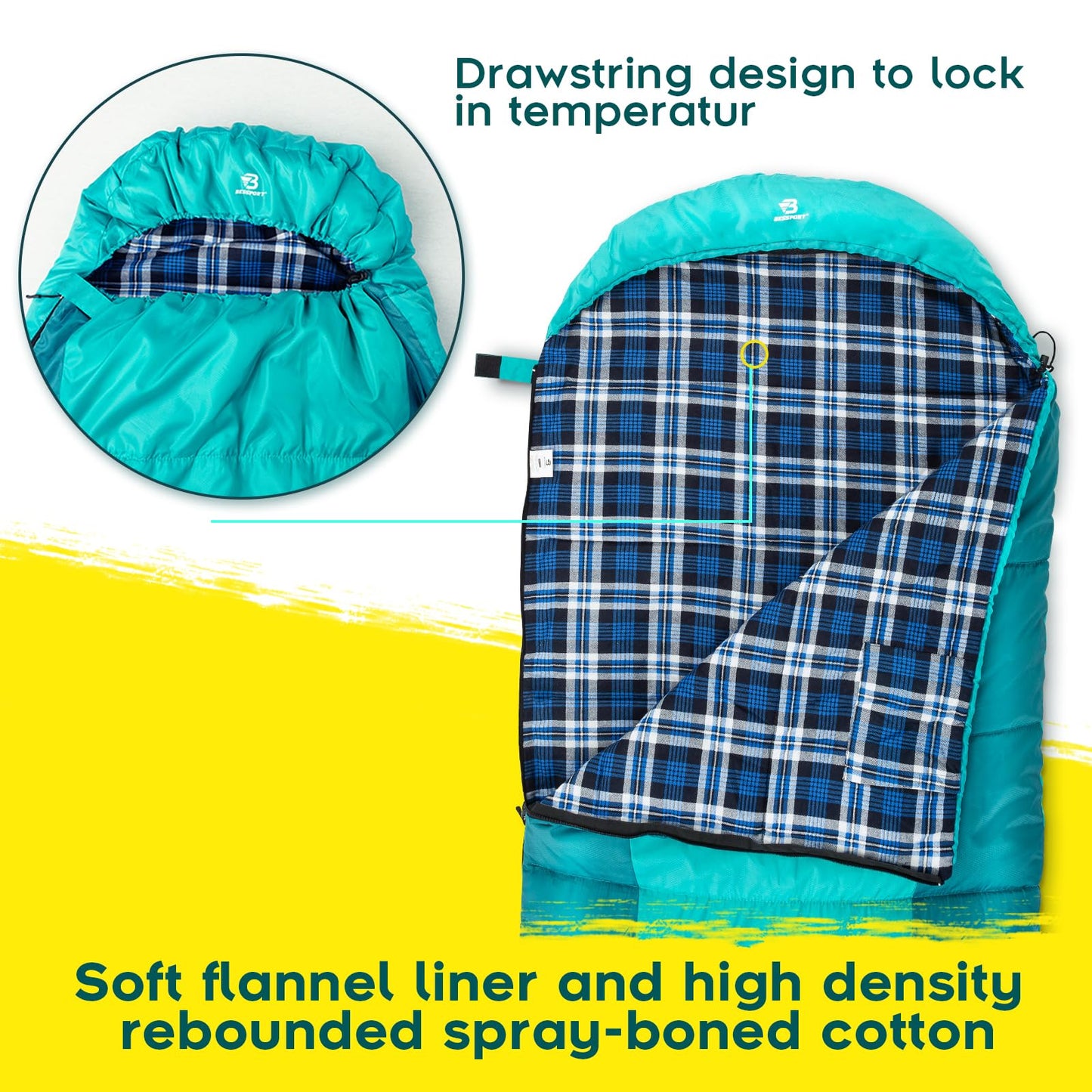 Bessport Sleeping Bag Winter | Flannel Lined 18℉ - 32℉ Extreme 3-4 Season Warm & Cool Weather Adult Sleeping Bags Large | Lightweight, Waterproof for Camping, Backpacking, Hiking