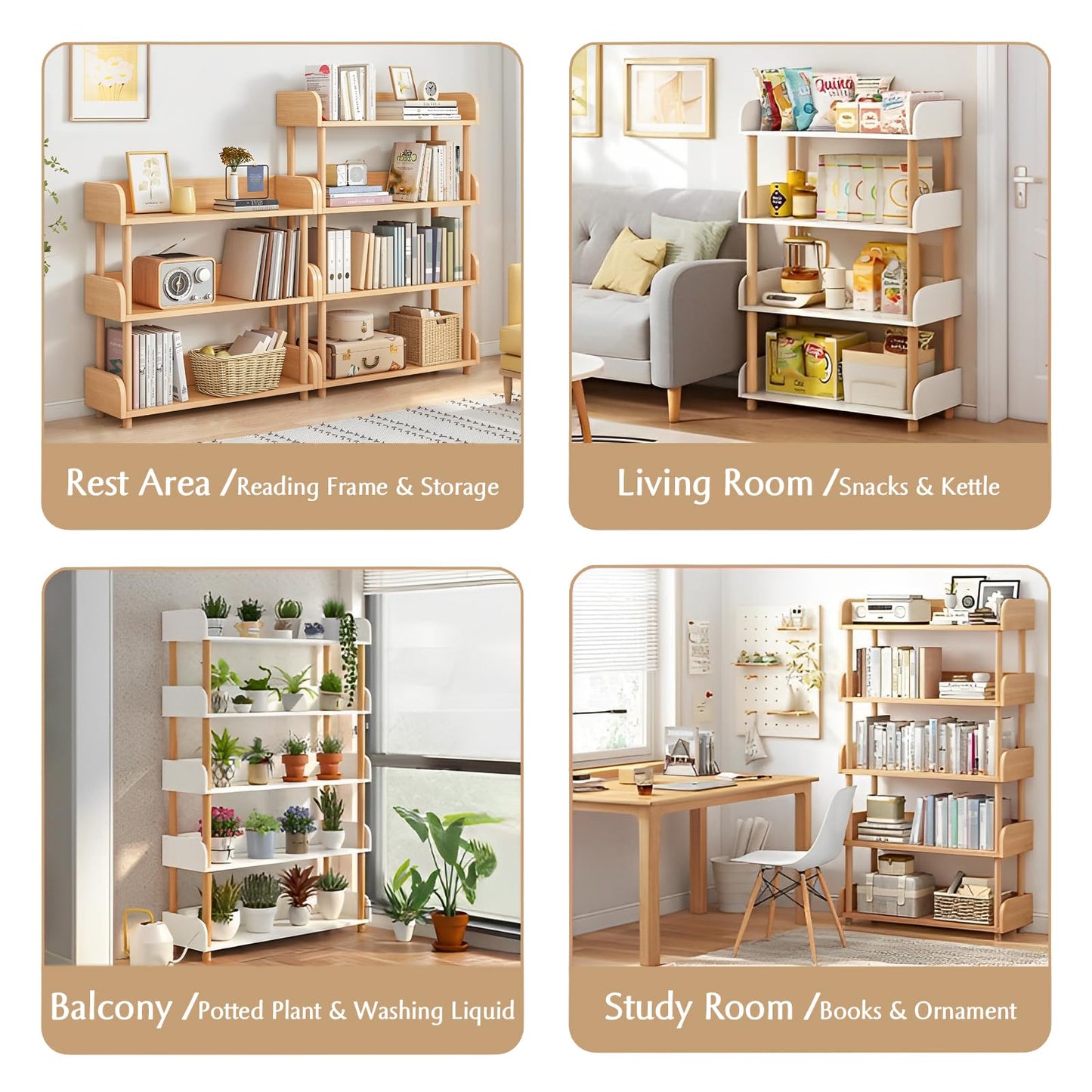 OSCHF 3-Tier Wooden Open Bookcase - Modern Display Bookshelf with Top Edge and Solid Wood Frame for Home and Office, Storage Cabinet, Oak