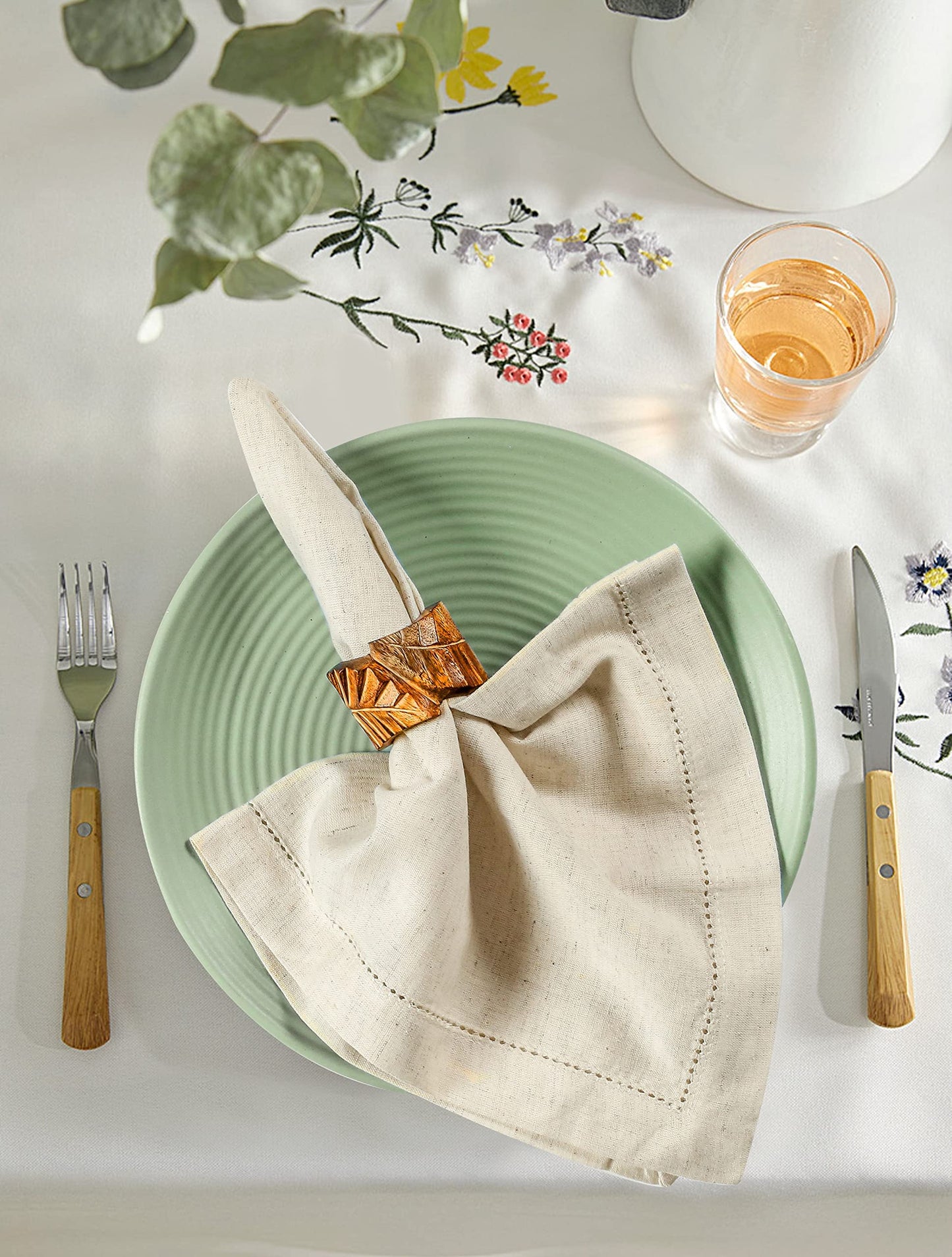 Flax Hemstitchend Cloth Dinner Napkin Set of 12 Natural 20x20 Inches, Premium Cotton Linen Dinning Table Napkins Ideal for Guest, Spring, Cocltail | Soft Neutral Event Napkin for Easter Basket Decor