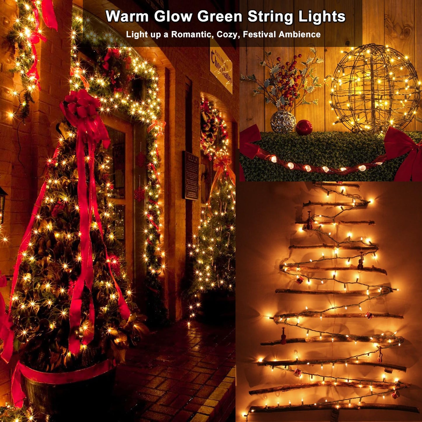 BrizLabs Clear Christmas Lights Outdoor 300 Count 69.6ft Incandescent Christmas Lights Connectable Warm White Light String UL Certified Xmas Mini Light Green Wire for Indoor Tree Holiday Party Decor