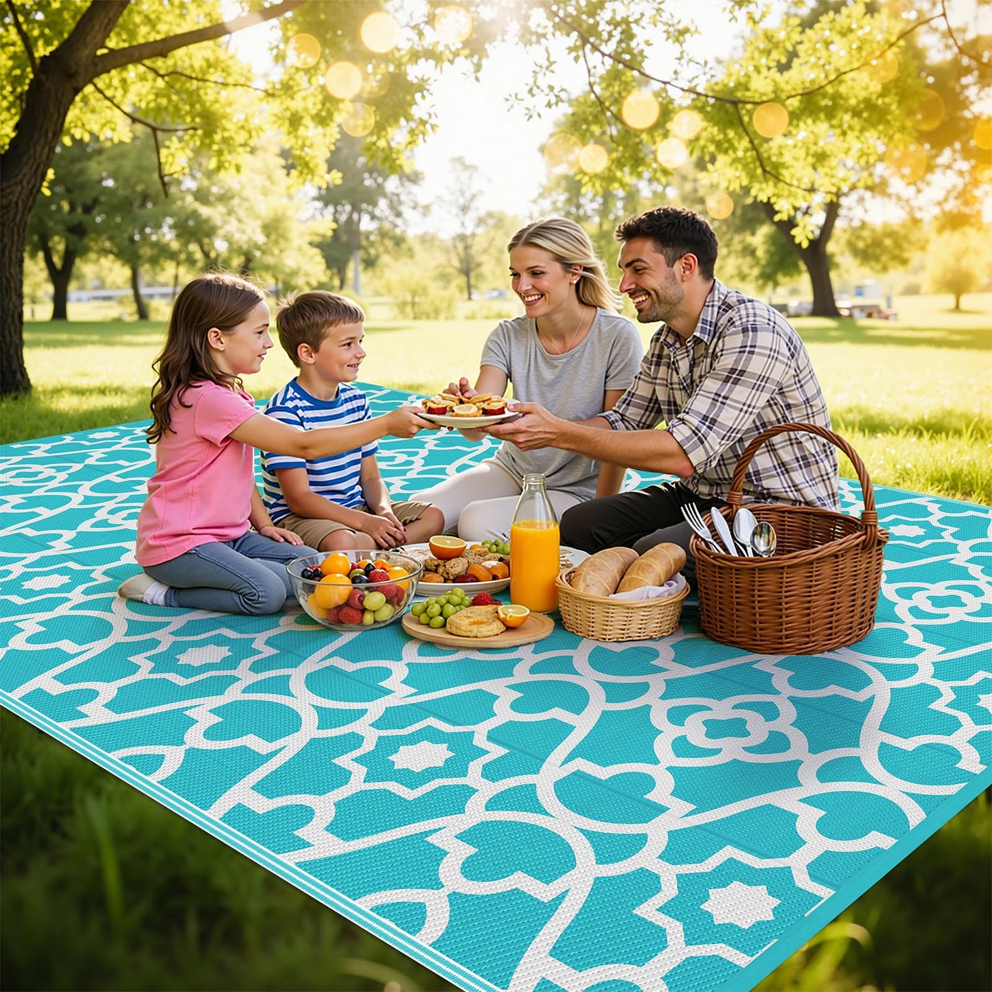 HEBE Outdoor Rug Waterproof 8x10, Plastic Straw Rug Camping Rug, Reversible Outdoor Patio Rugs RV Mat Clearance, Indoor Outside Floor Carpet for Porch,Deck,Camper,Balcony,Backyard