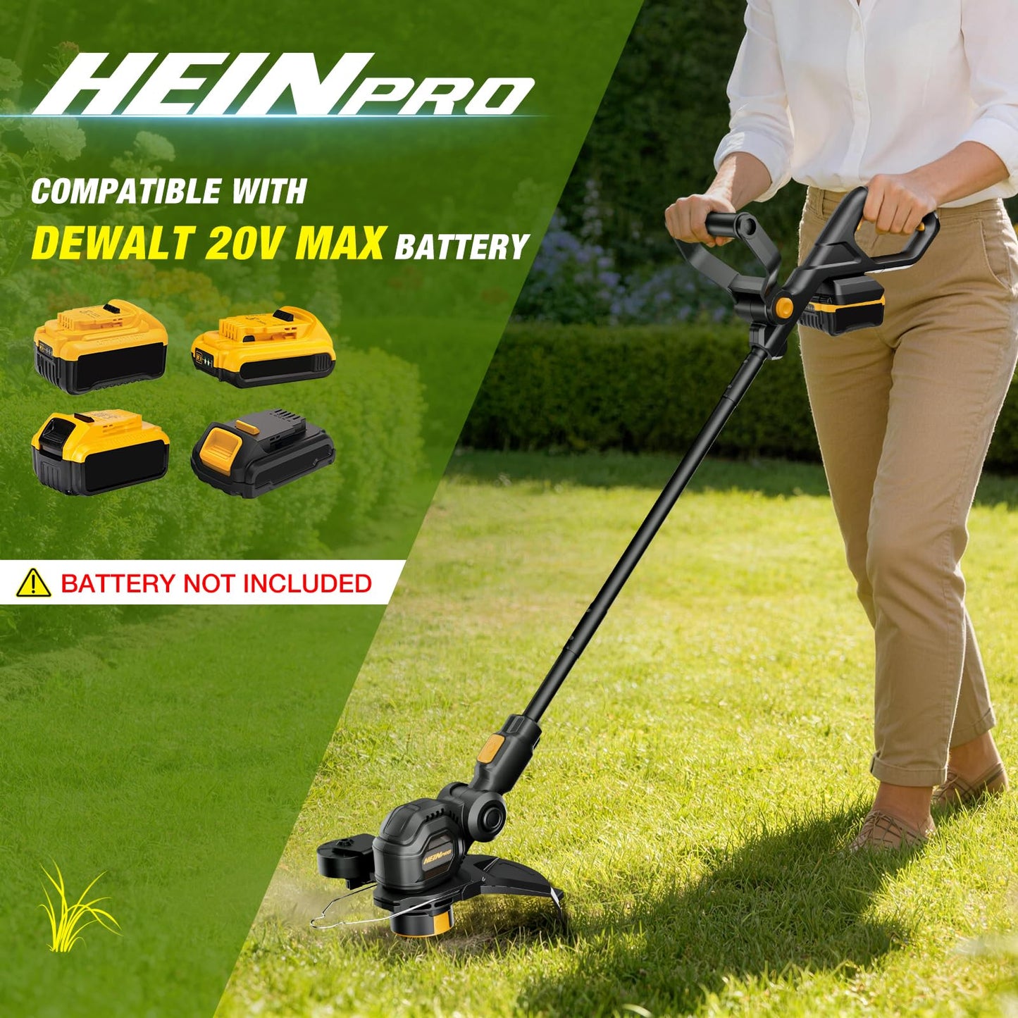 HEINPRO Cordless String Trimmer Compatible with Dewalt 20V MAX Battery, 12-Inch Electric Weed Wacker, Auto Line Feed, Weed Eater Battery Powered Grass Trimmer, w/ 6 Line Spools, Black(Tool Only)