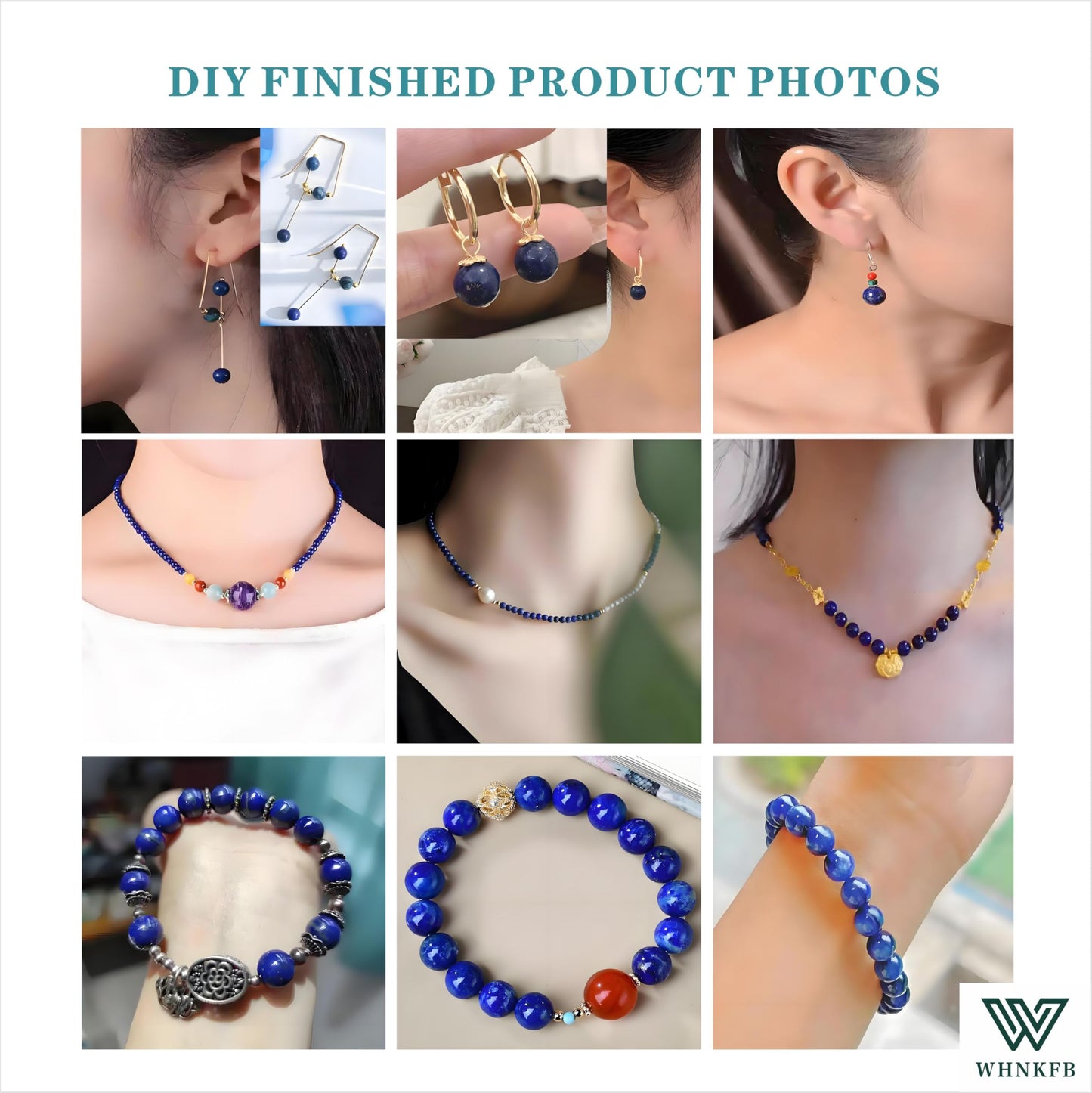 WHNKFB 8mm 50PCS Natural Lapis Lazuli Round Beads, Deep Blue Pyrite-Flecked Loose Gemstone Beads for Jewelry Making Craft - 4mm 6mm 8mm 10mm Options with Free Elastic Cord
