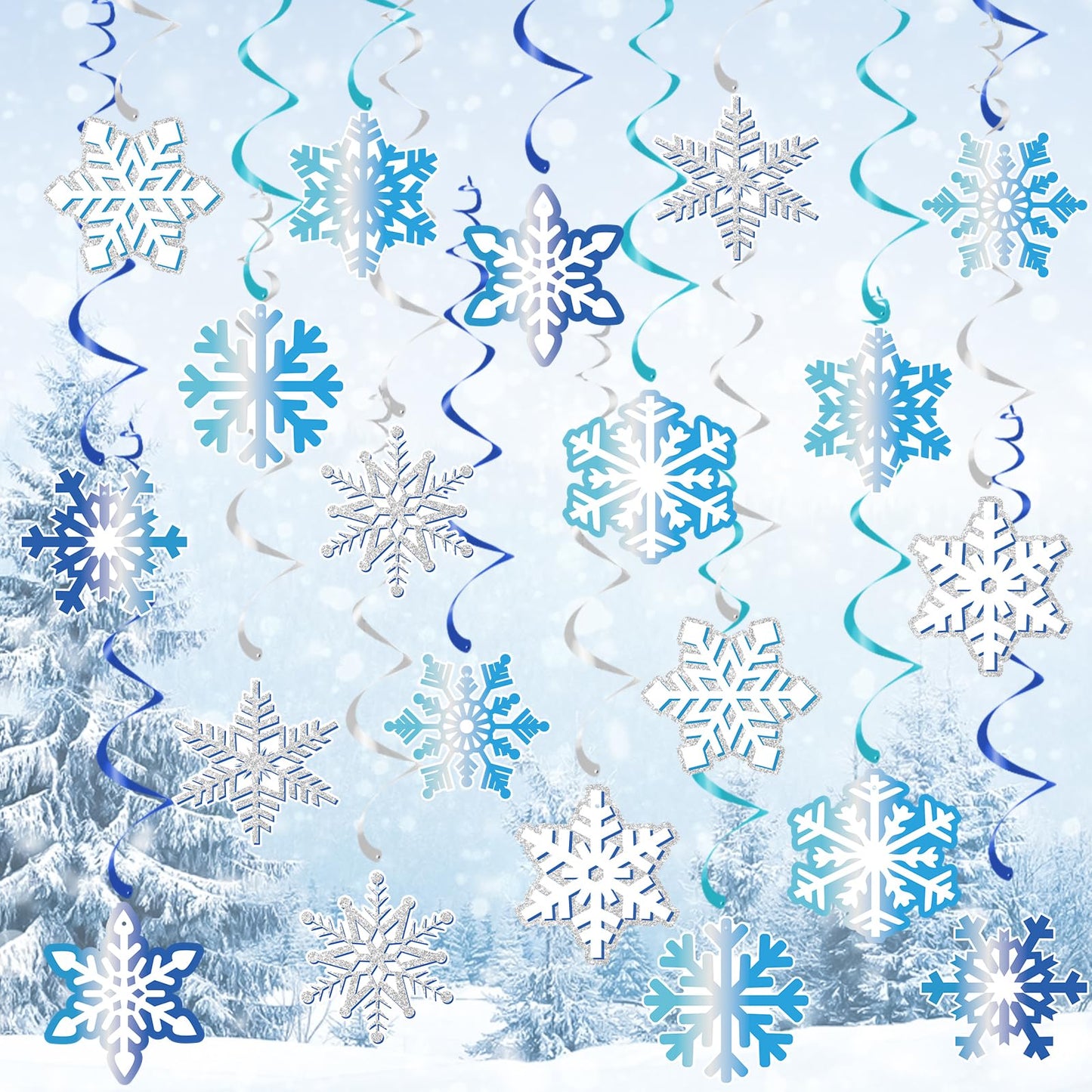 40Pcs Winter Snowflake Hanging Swirl Decorations, Frozen Snowflake Ceiling Hanging Decorations for Winter Wonderland Christmas Frozen Party Supplies