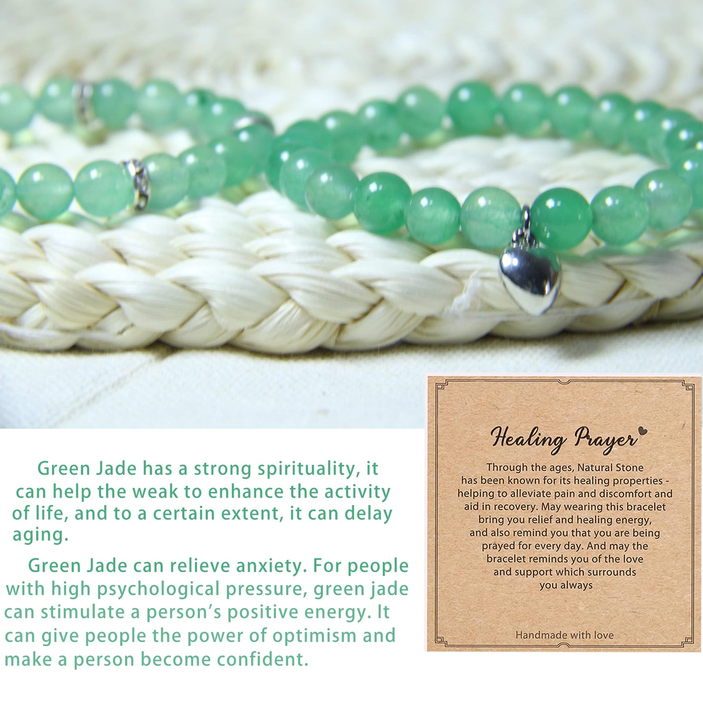 GDLKPYHS Healing Bracelets for Women - Green Aventurine Bracelet - Healing Prayers Crystal Bracelet, 8mm Natural Stone Stress Relief Yoga Beads Get Well Soon Gifts