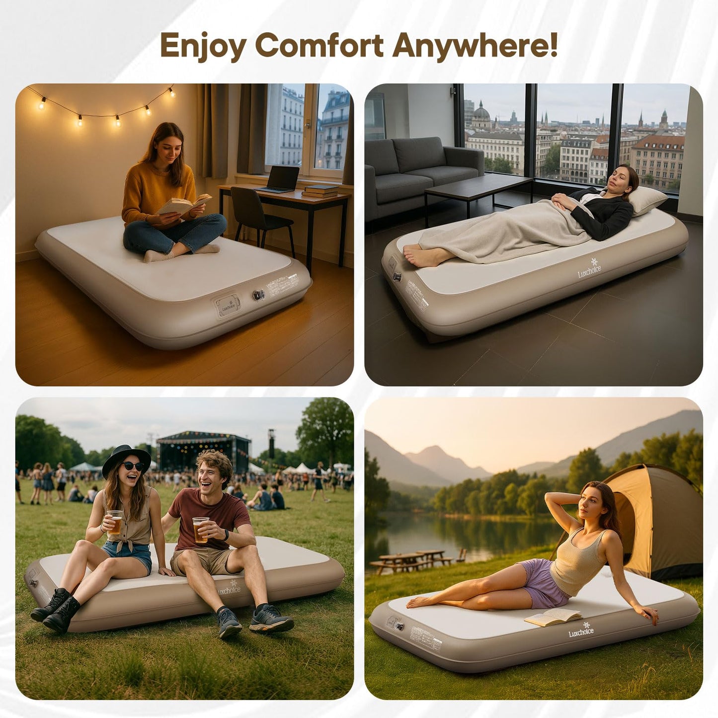 Camping Air Mattress Twin with Built in Pump No Air Leak 2 Mins Upgraded Inflatable Mattress Adjustable Firm 8'' Drop Stitch Fabric Blow up Mattress Support 1100LBS Portable Home Guests Camping Travel