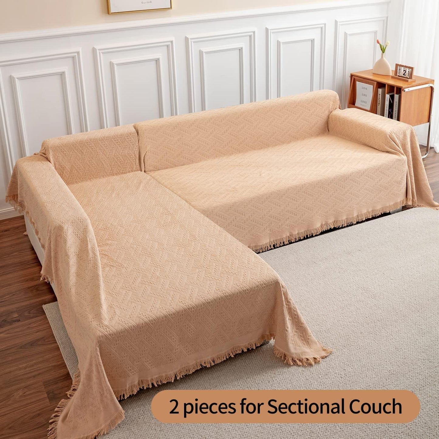 Deep Dream Sofa Cover, Sectional Couch Covers, Couch Covers for 3 Cushion Couch, Couch Cover for Dogs, Geometrical Jacquard Fabric Sofa Cover (Large, 71" x 102", Brown)