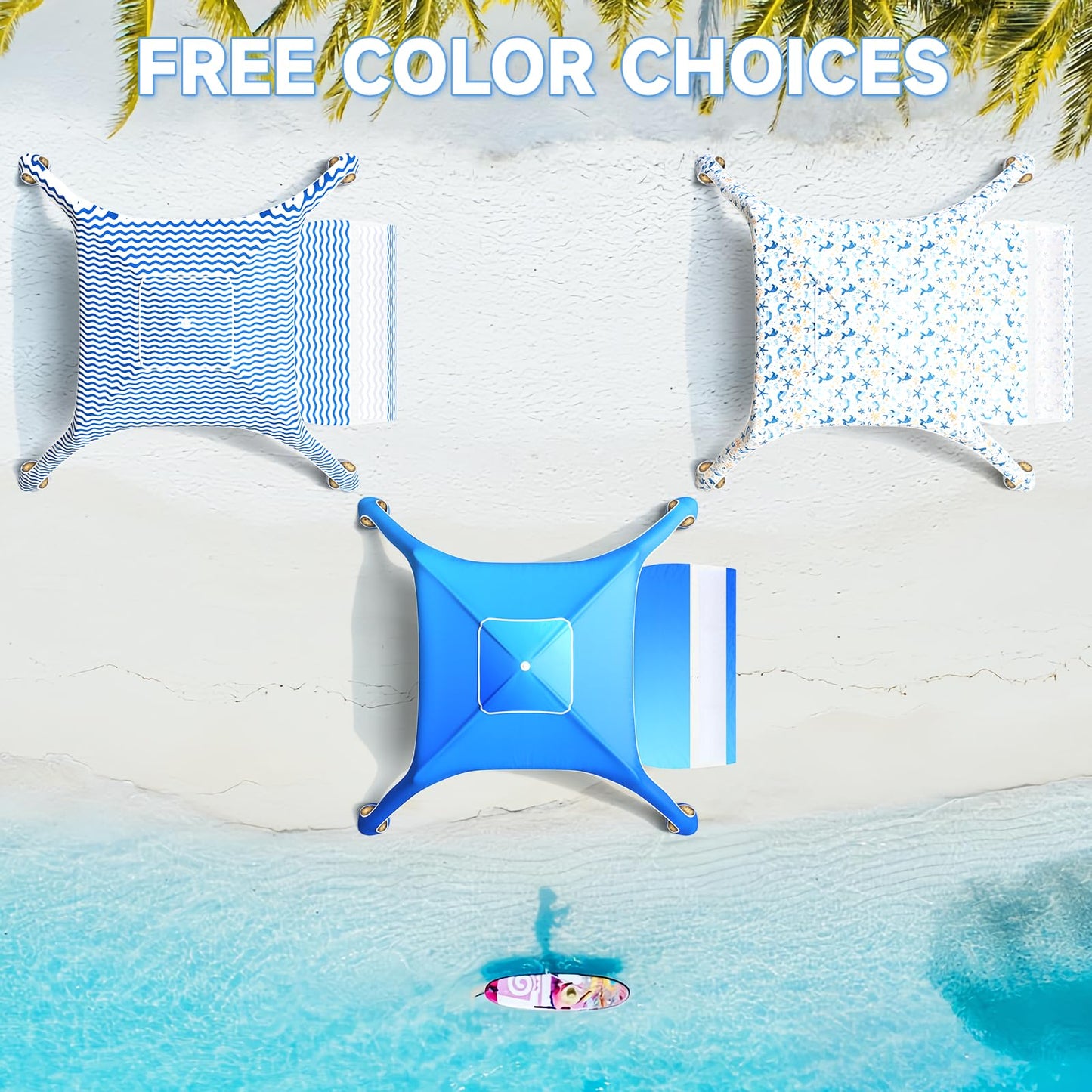 Beach Cabana with 4-Corner, UPF50+ Beach Canopy, Adjustable Height Beach Tent Sun Shelter, Sun Umbrella with Removable Side Wall, Shade Sun Shelter for Beach, Garden, Camping (Wave Pattern)