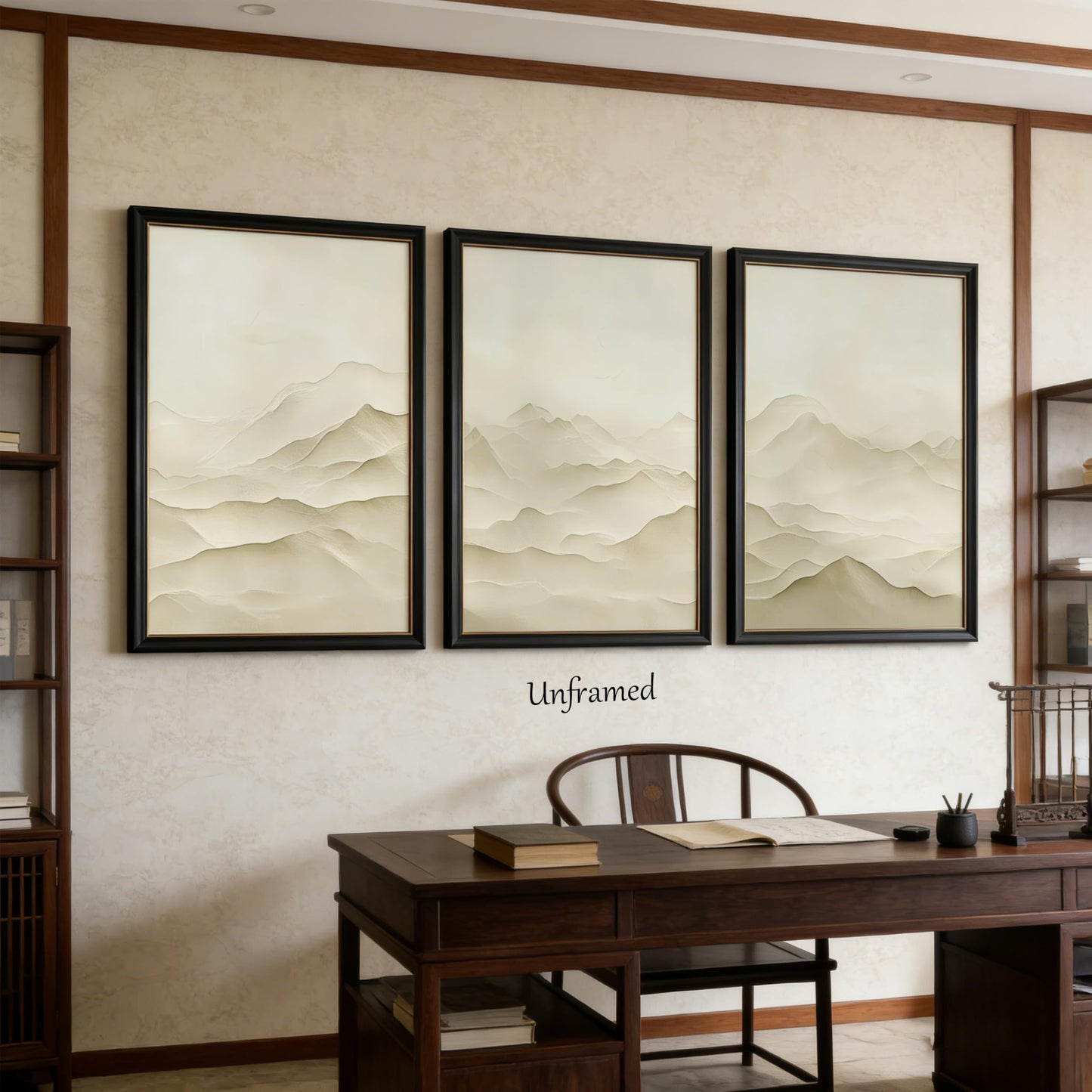 3D Textured Abstract Mountains Wall Art Set of 3 Neutral Nature Scenery Painting Wall Decor Modern Minimalist Textured Mountains Poster Print Artwork for Office Living room Study Home Decoration