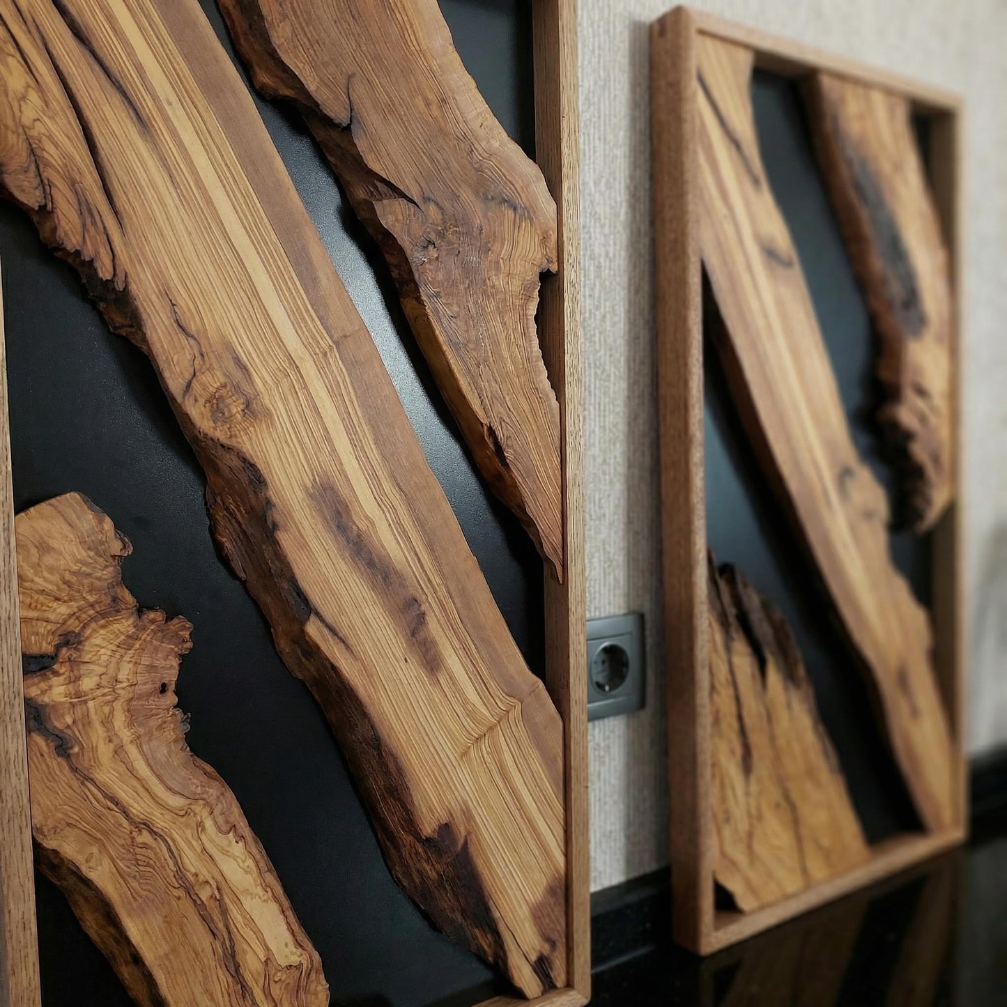 Natural Wood Framed Olive Wood Wall Art - Single Panel Solid Wood Decor for Living Room, Office, Bedroom & Entryway - Handcrafted Live Edge Hanging 14"x20"