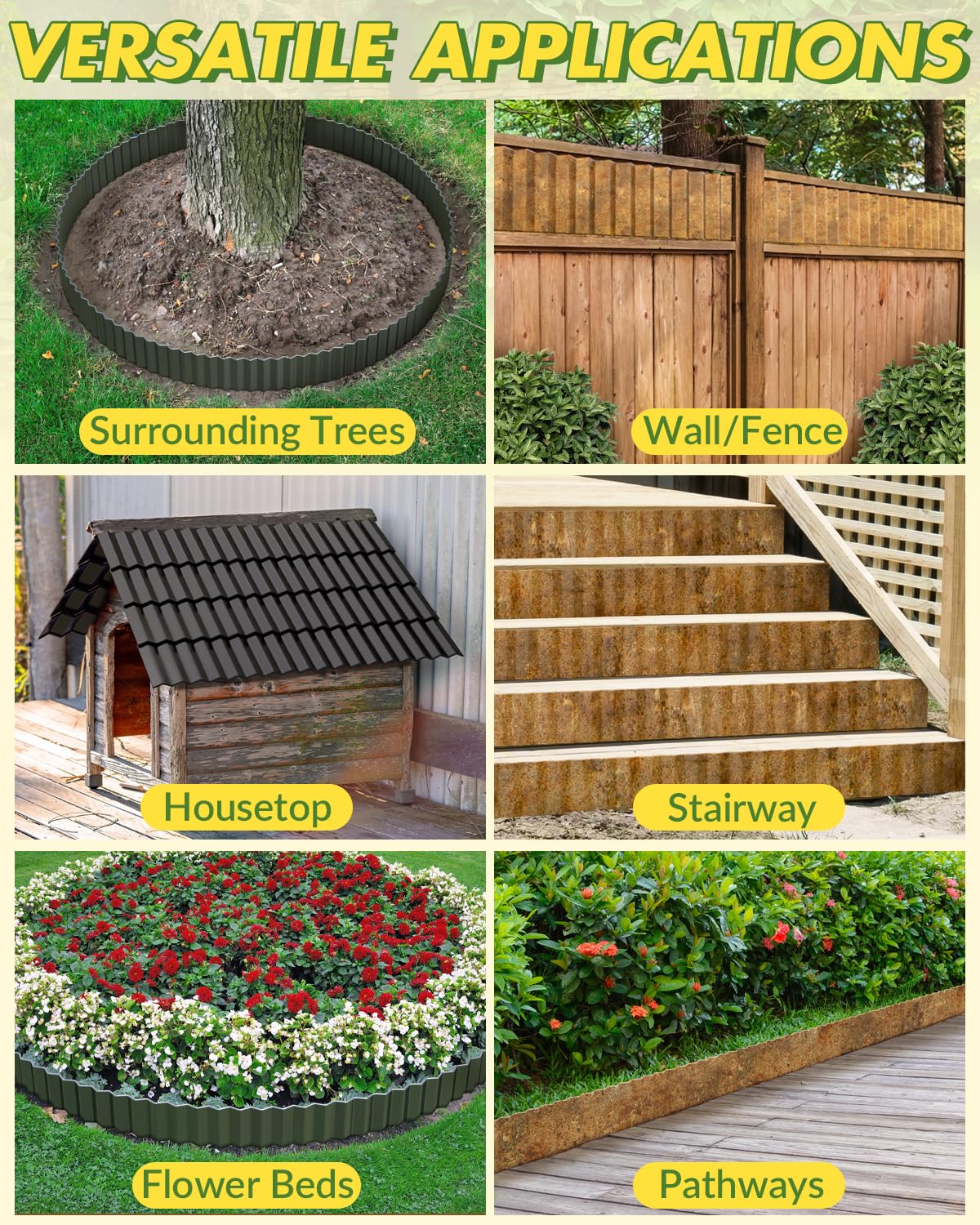 Velway Corrugated Metal Garden Edging - 6" H x 40Ft Sturdy Landscape Edging Border for Lawn, Flower Bed, Paver Edging and Garden Fence - Rusty