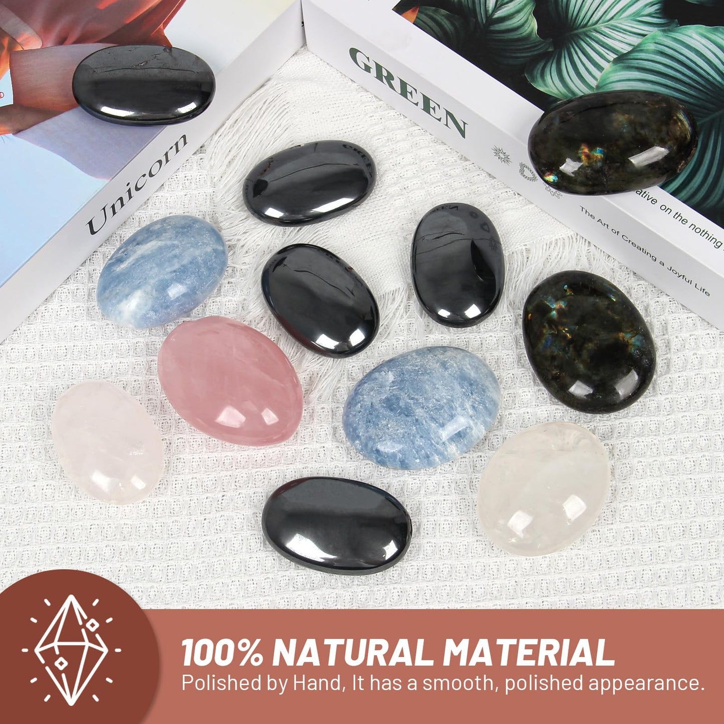 Orientrea Hematite Palm Stone-1 Pc Hematite Pocket Energy Stone, Smooth Healing Crystal Worry Stones