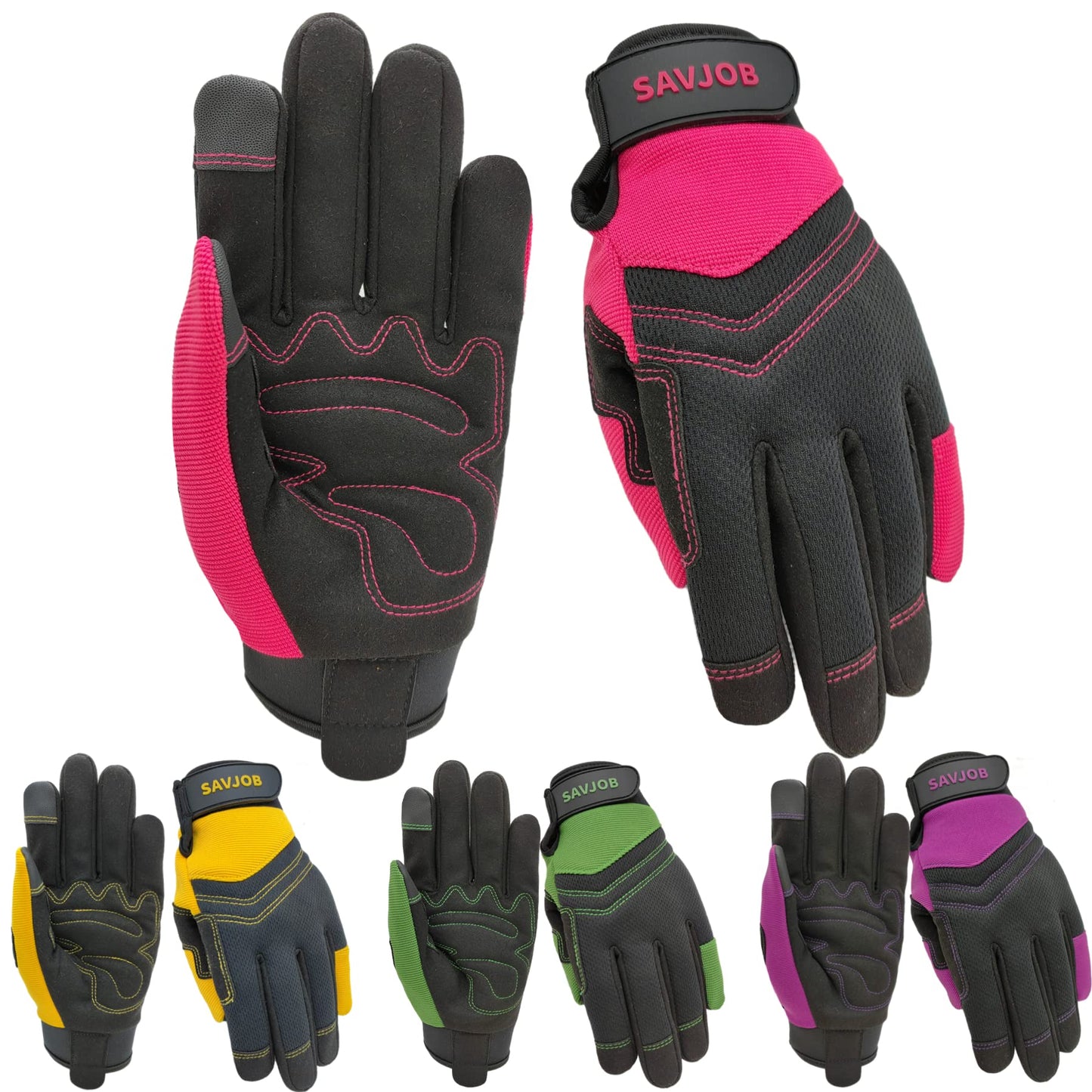 SAVJOB Utility Work Gloves for Men&Women,Mechanic Glove,Outdoor Yard,Performance Fit,Touchscreen,Pink,Medium