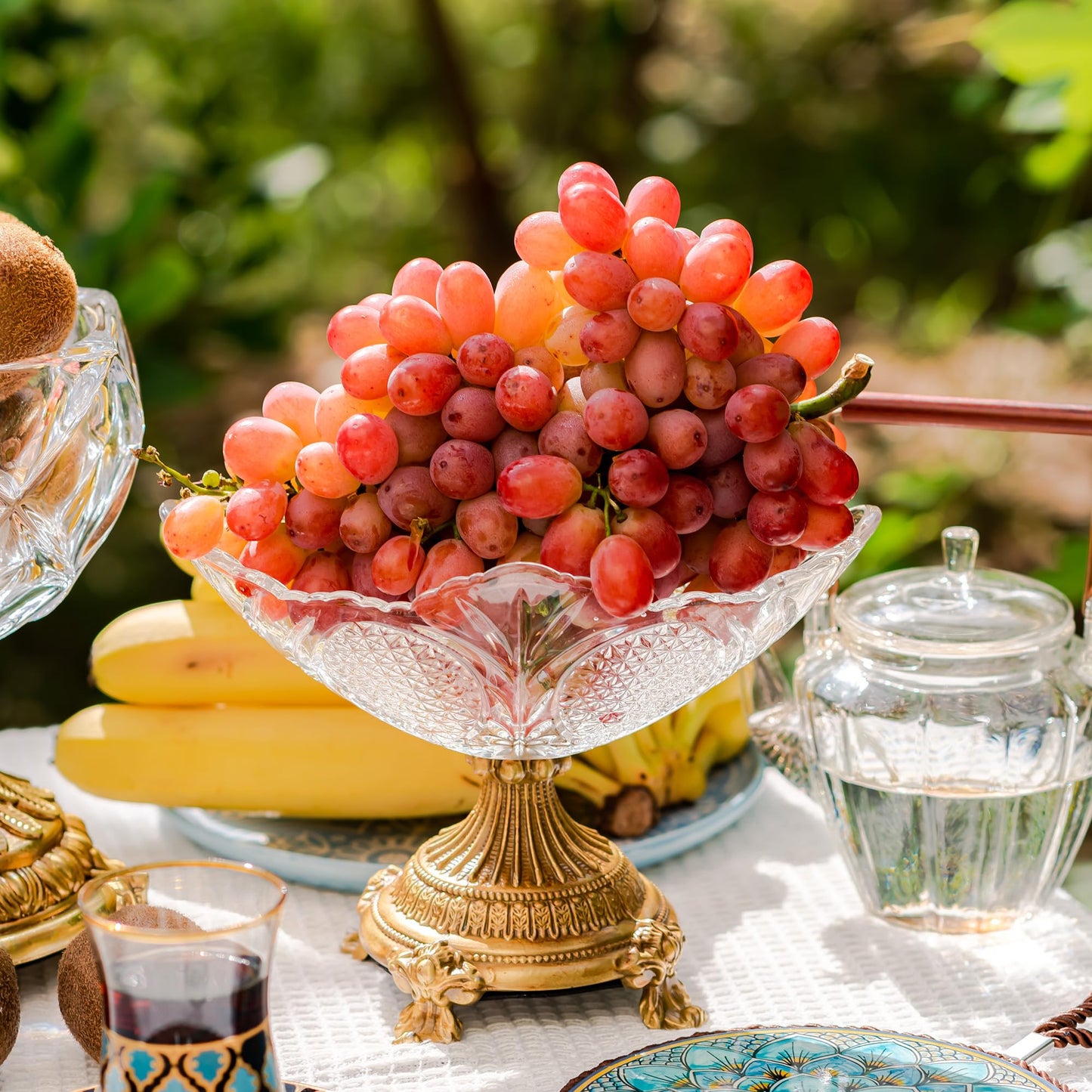 gloriousliving Small Glass Fruit Bowl，8" Decorative Bowl,Decorative Glass Bowl with Gold Pedestal, Kitchen Counter Fruit Bowls for Fruit Vegetable Candy and Key
