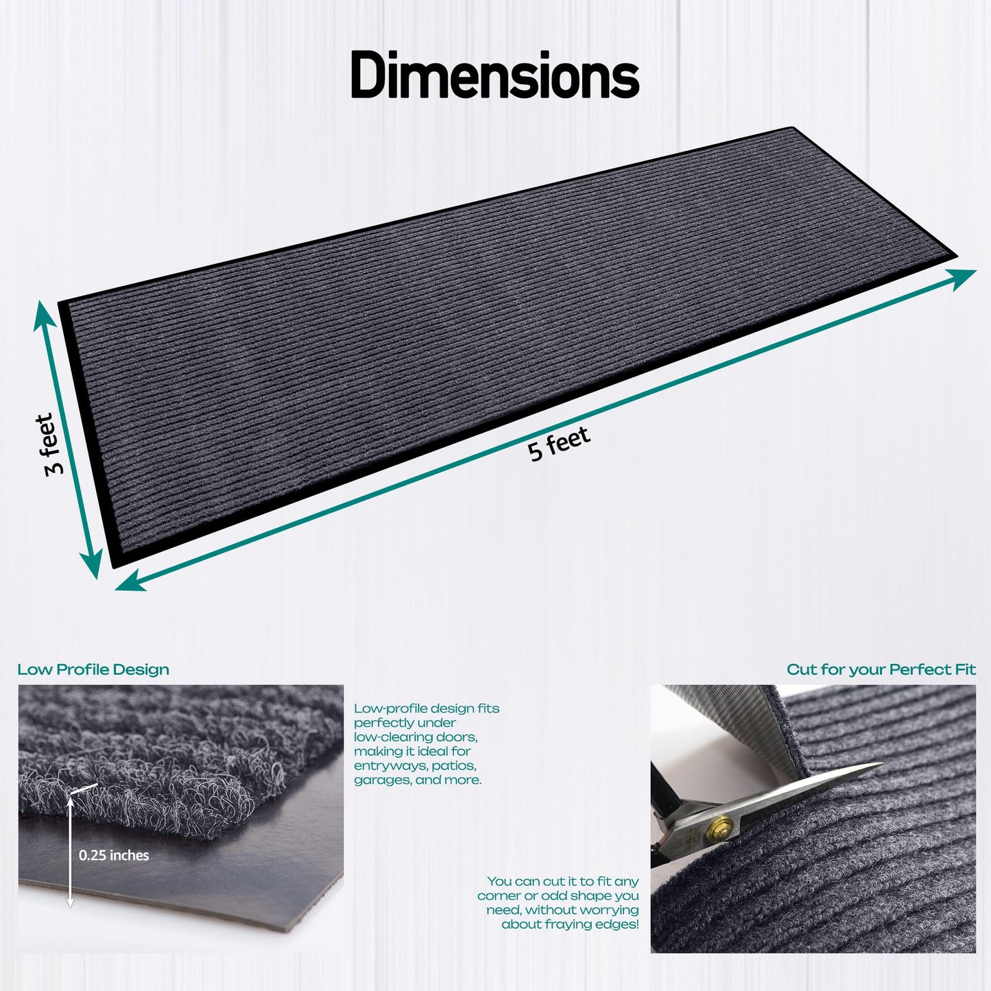 MaxMat® Extra Large Commercial Floor Mat, 3 x 5 Feet Rubber Border Heavy Duty Made in USA Commercial Door Mat, Waterproof, Low-Profile, Easy to Clean, Rubber Entry Mudroom Rug (Charcoal Grey)