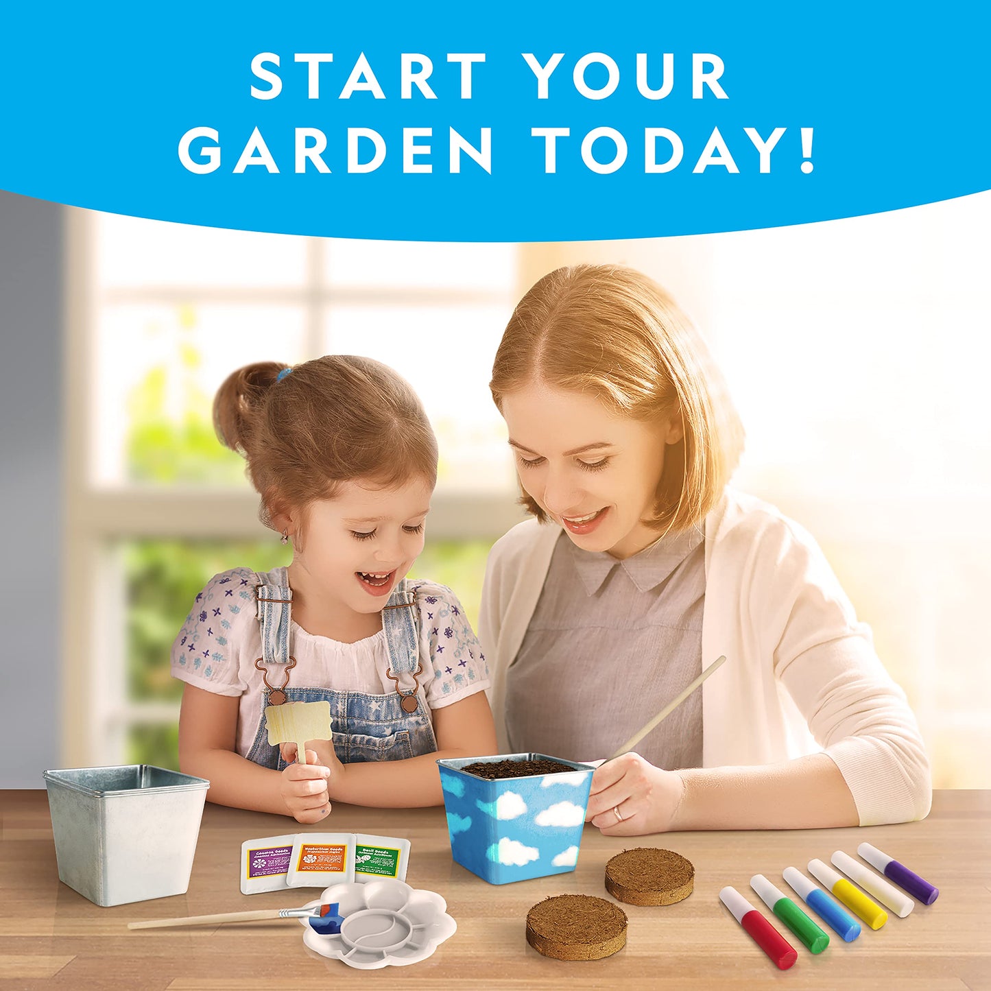 National Geographic Flower & Herb Gardening Kit for Kids - Kids Gardening Set with 3 Stainless Steel Pots, Paint & Stickers, Outdoor Toys, Craft Kits, Plant Growing Kit, Easter Basket Stuffers