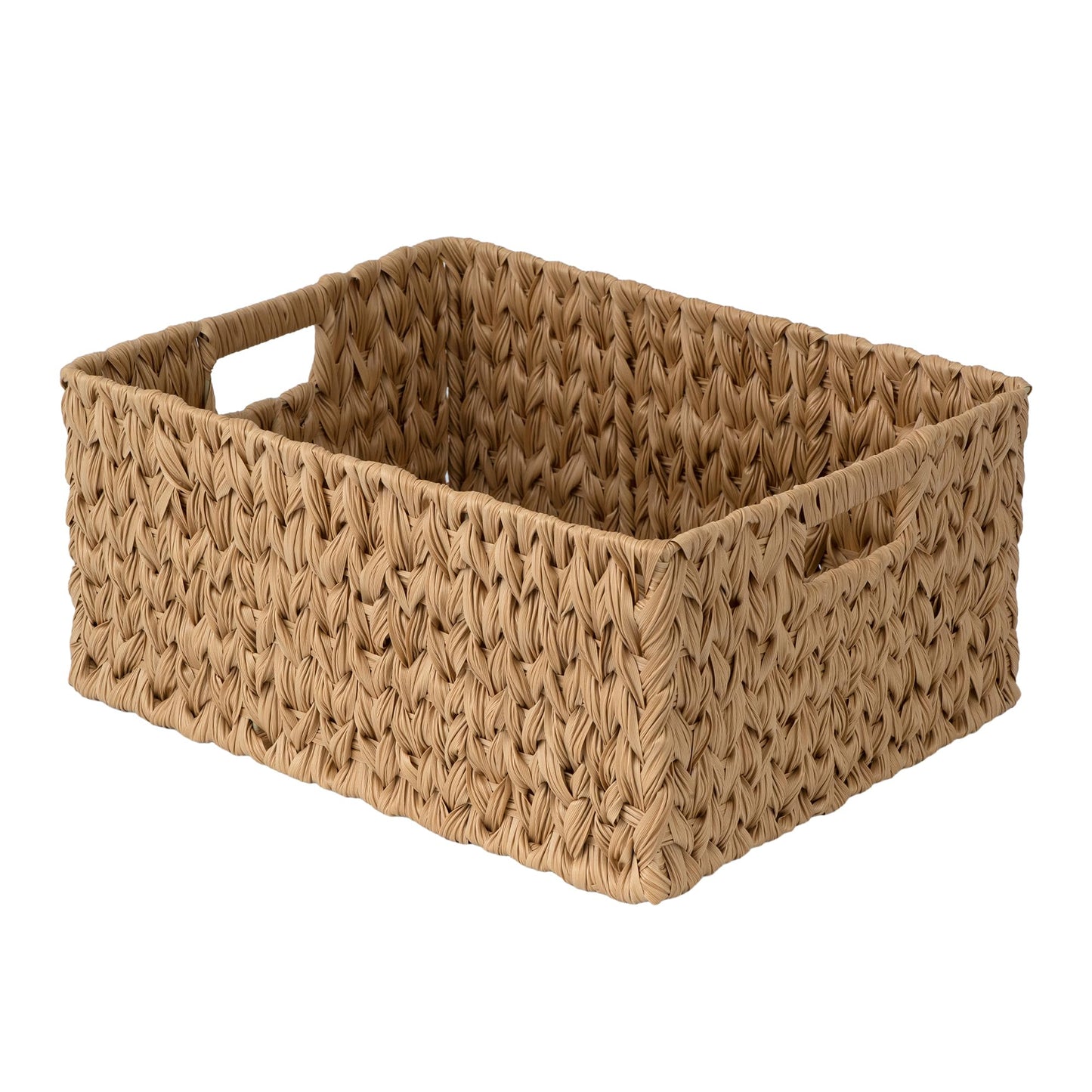 Suptinwear Jumbo Large Plastic Wicker Basket, Waterproof Rattan-Look Storage Basket with Handles, Extra Large Rectangular Woven Basket for Bathroom, Shelves, Closet & Laundry, 16.93"D x 12.99"W