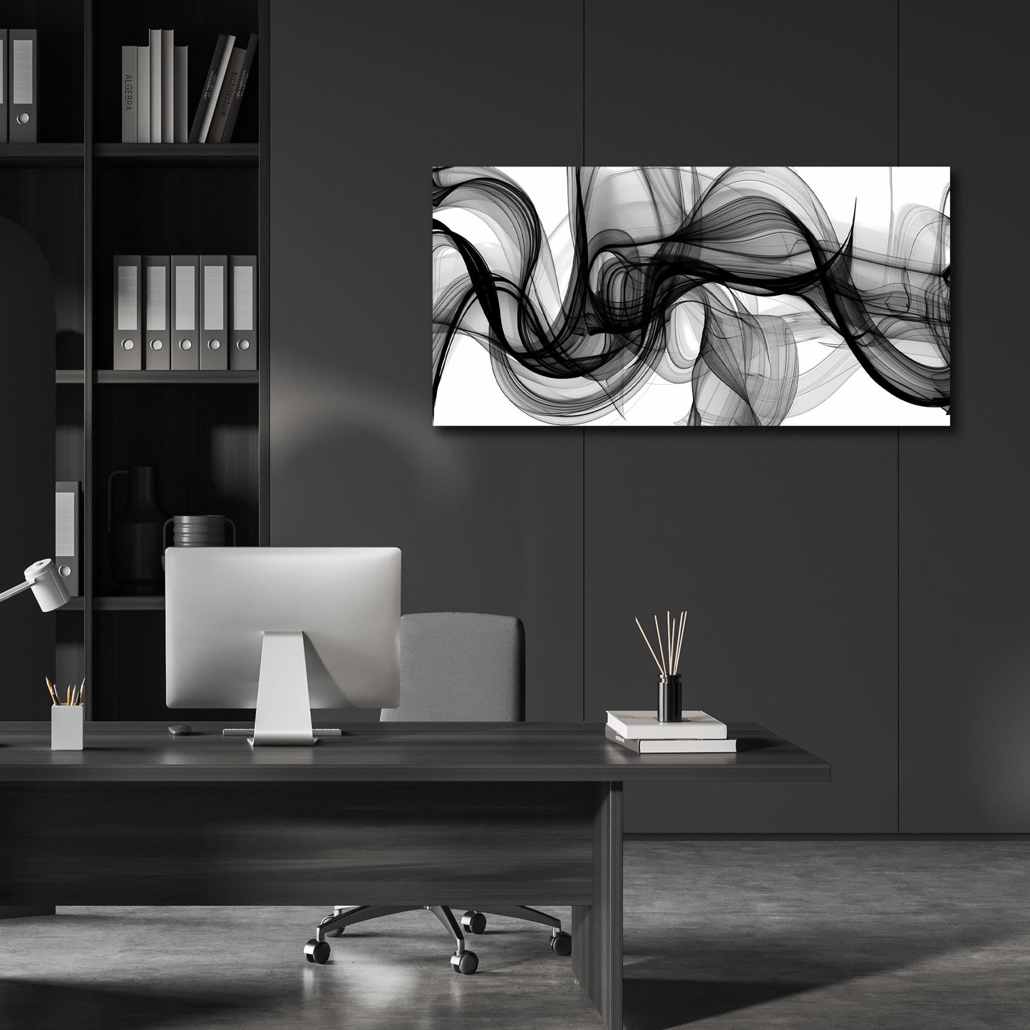ENTANUB Abstract Wall Art for Bedroom, Black and White Canvas Wall Decor for Living Room, Smoke Picture Print, Size 40 x 20 Inches