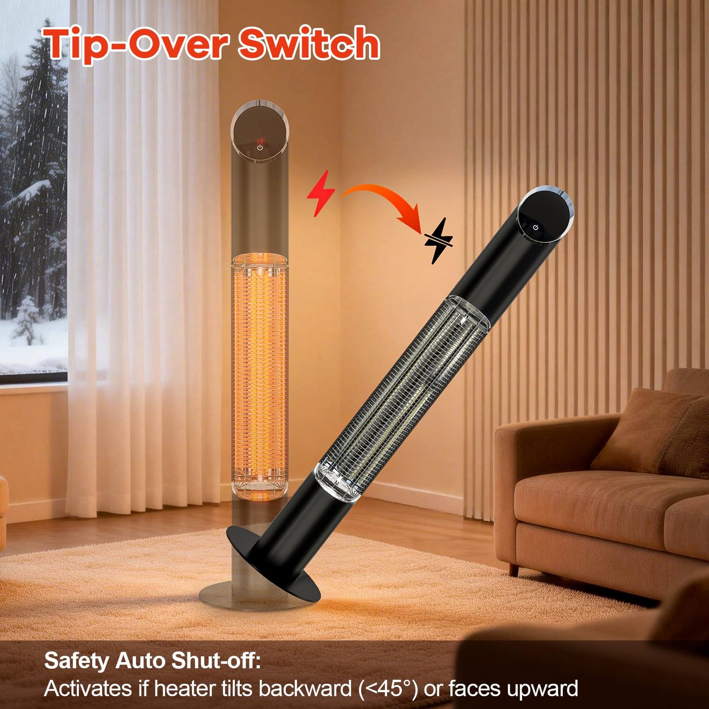 Outdoor Electric Patio Heater, Portable Infrared Heater, Heaters for Outdoor/Indoor Use, Standing Heaters for Patio, Garage, Backyard, 1500W, Black