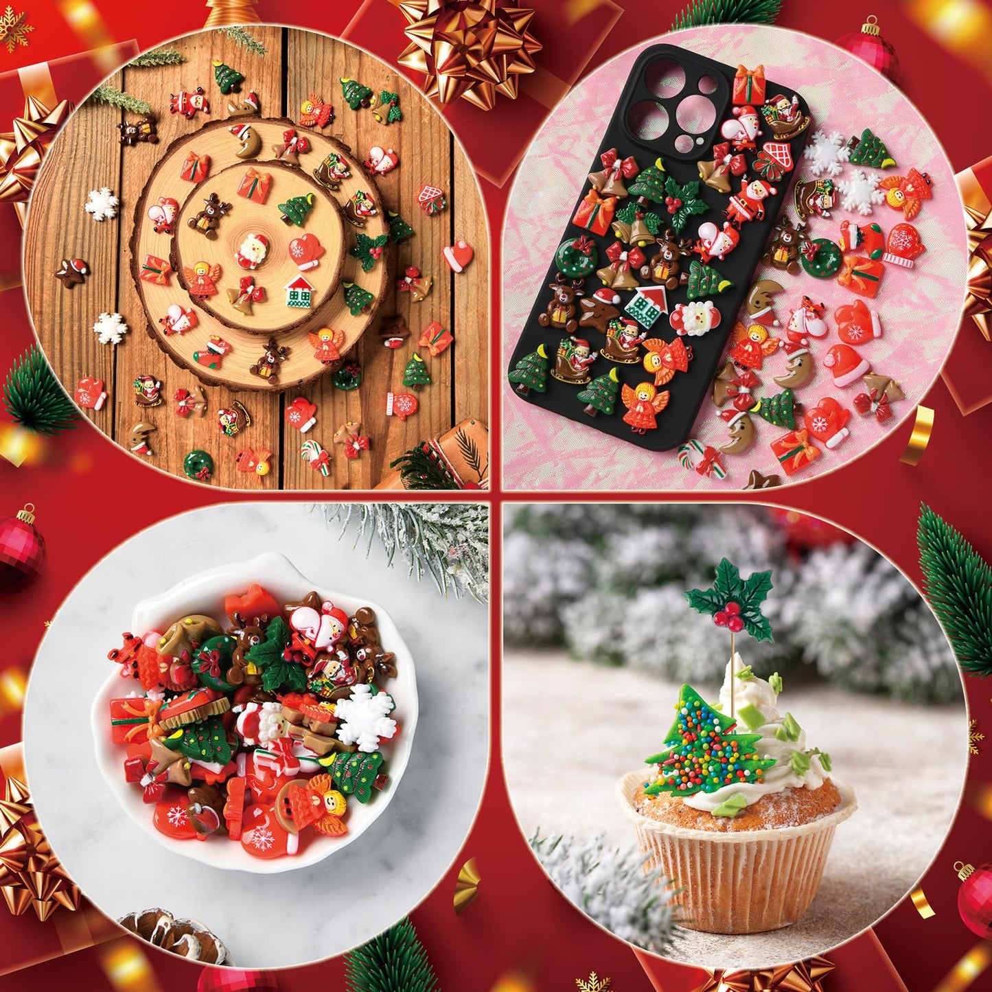 50 Pcs Mini Christmas Ornaments Flatback Resin Charms Christmas Craft Supplies Cute Christmas Embellishment for Craft Making, Ornament Scrapbooking, DIY Crafts