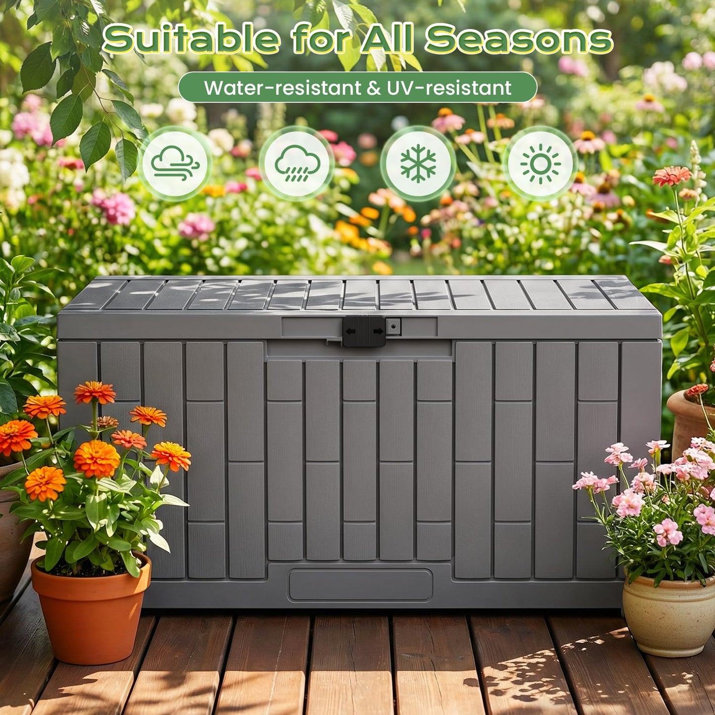 Jocoevol Deck Box 60 Gal, UV Resistant & Waterproof Outdoor Storage Box with Lock, Easy Assemble Storage Bins Container for Pool Patio Garden