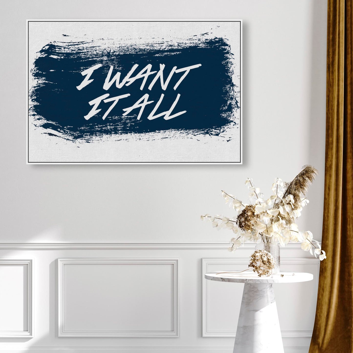 The Oliver Gal Artist Co. Typography and Quotes Wall Art Framed Canvas Prints 'I Want It All Navy' Motivational Quotes and Sayings