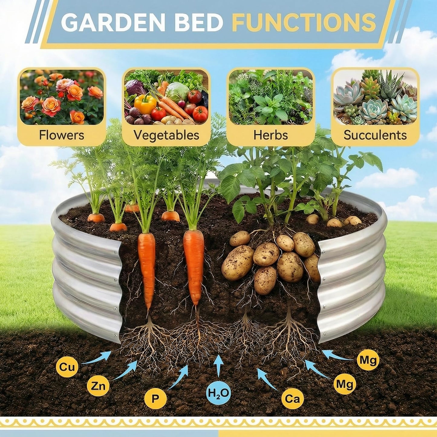 Land Guard Galvanized Raised Garden Bed Kit, Round Large Metal Galvanized Planter Raised Garden Boxes Outdoor…