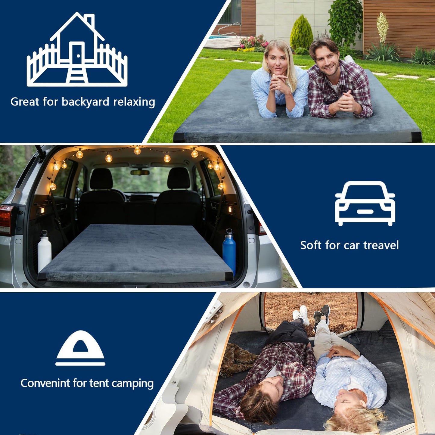 CYMULA CertiPUR-US Queen Memory Foam Camping Mattress Pad, Portable Foam Sleeping Pad for Camping, Roll up Sleeping Mat Guest Floor Bed for Sleepover, Car, Tent SUV Cot Mattress